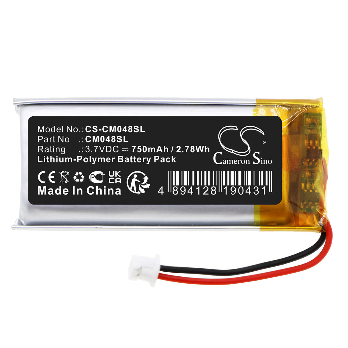 3,7v, Li-polymère, 750mah, Batterie de Cameron Sino Cs-cm048sl, Pack de batterie 2,78wh Cameron Sino Technology Limited