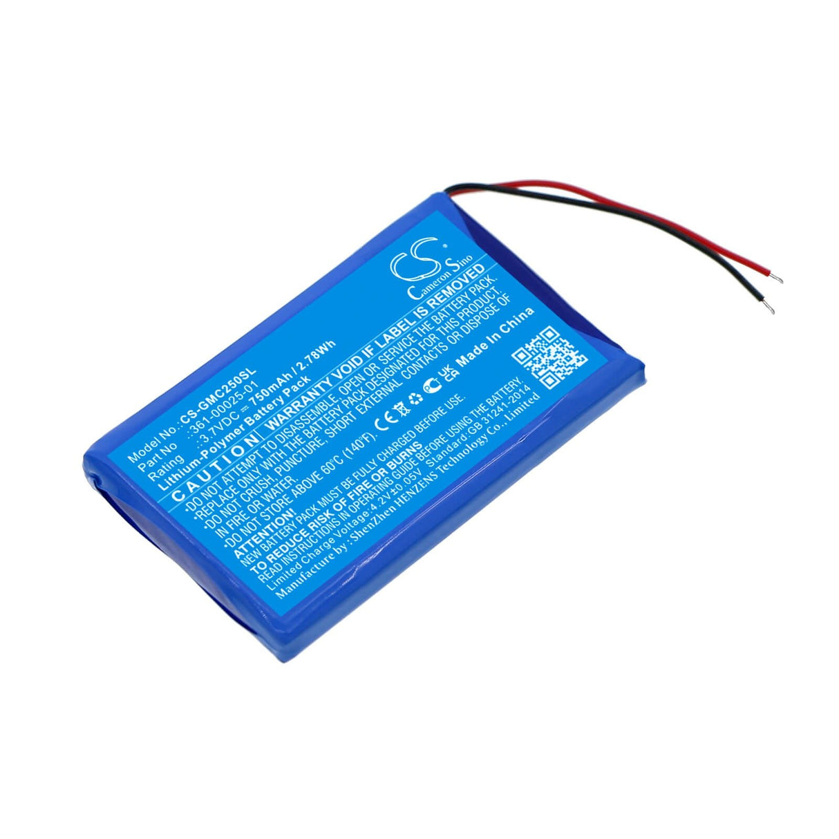 3,7v, Li-polymère, 750mah, Batterie Dashcam Compatible Garmin, Dash Cam 25, Dashcam 25, 2,78wh Dashcam Cameron Sino Technology Limited