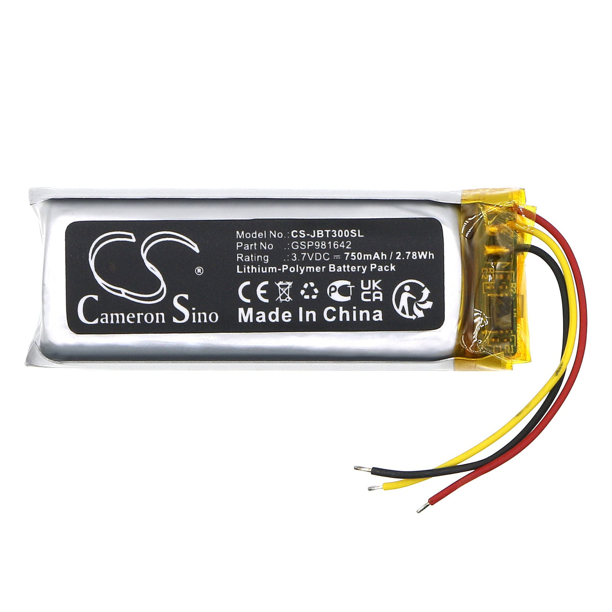 3.7V, Li-Polymer, 750mAh, Headset Battery Fits Jbl, Tune Beam Charging Base, 2.78Wh Wireless Headset Cameron Sino Technology Limited