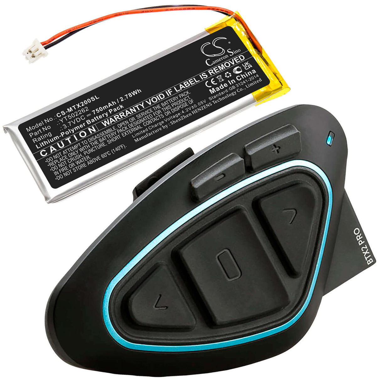 3.7V, Li-Polymer, 750mAh, Headset battery fits Midland, Yt502262, Bt Mesh, Btnext Pro, 2.78Wh Wireless Headset Cameron Sino Technology Limited