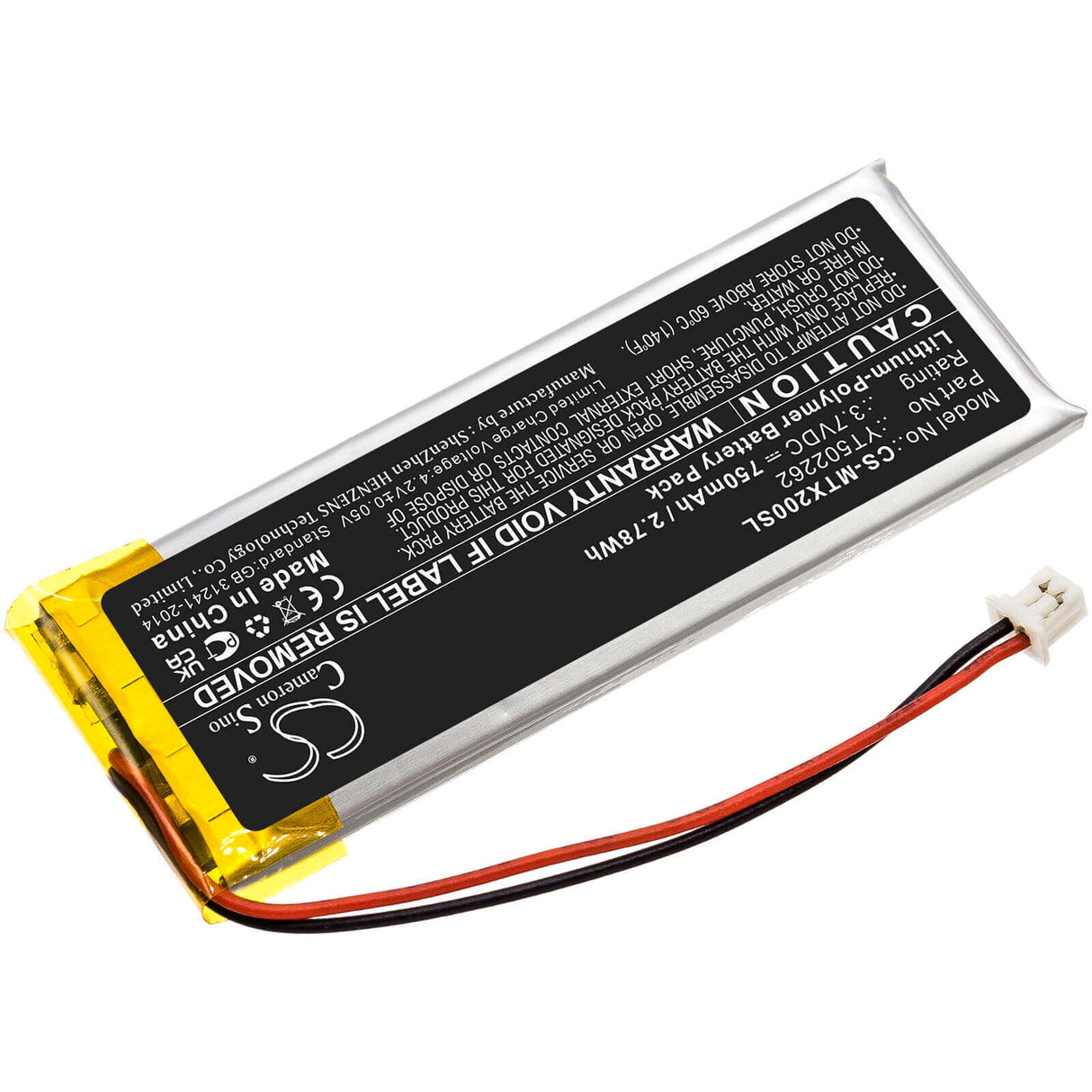 3.7V, Li-Polymer, 750mAh, Headset battery fits Midland, Yt502262, Bt Mesh, Btnext Pro, 2.78Wh Wireless Headset Cameron Sino Technology Limited