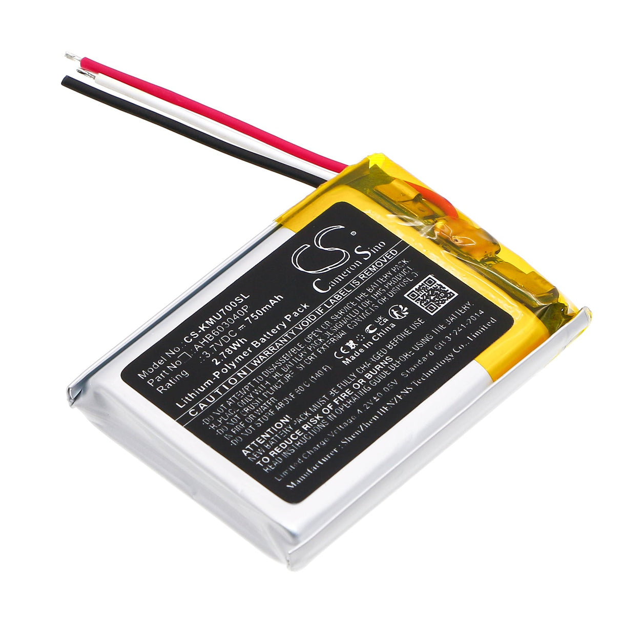 3.7V, Li-Polymer, 750mAh, Wireless Headset battery fits Kef, Mu7, 2.78Wh Wireless Headset Cameron Sino Technology Limited