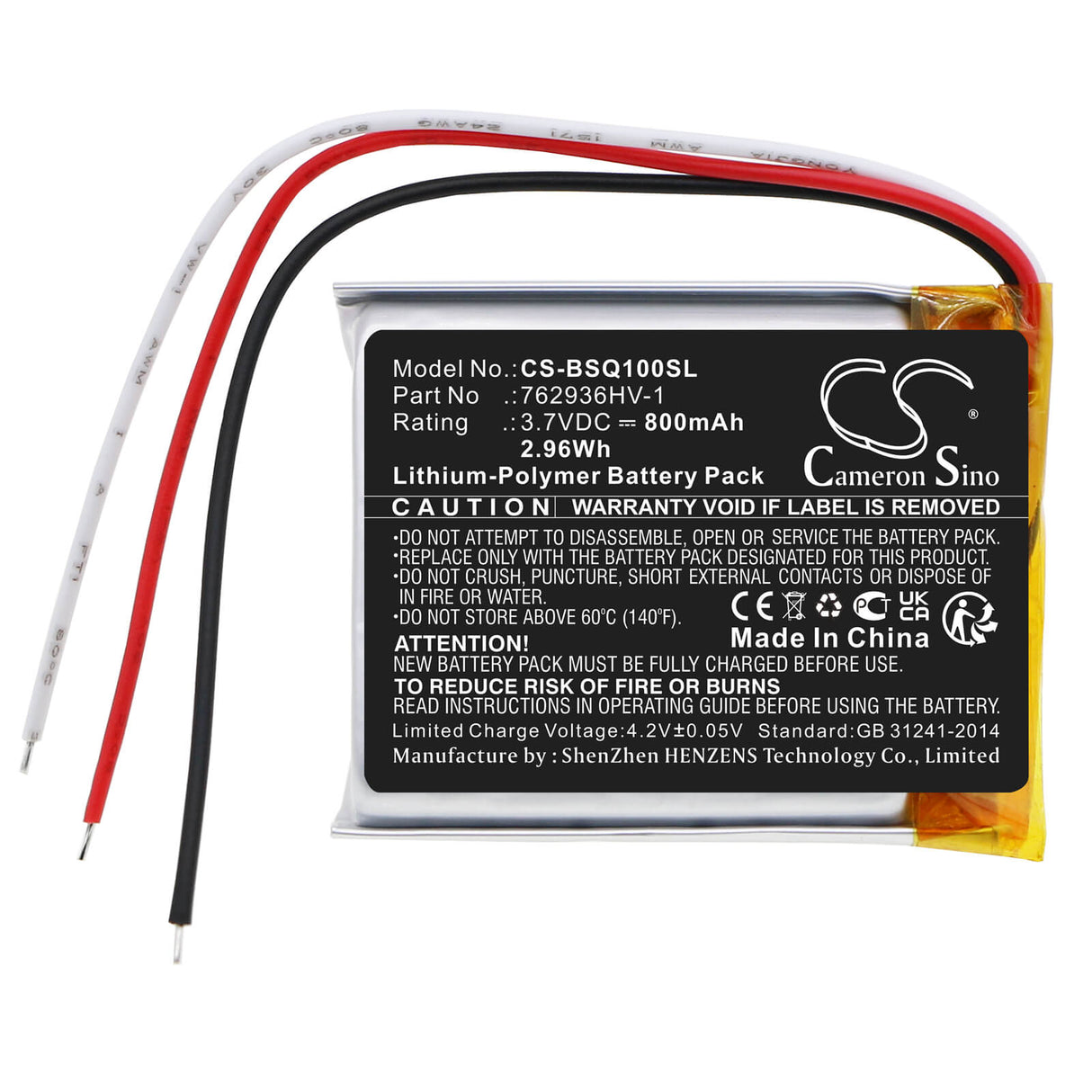 3.7V, Li-Polymer, 800mAh, Headset battery fits Bose, 762936hv-1, Quietcomfort Earbuds Charging, 2.96Wh Wireless Headset Cameron Sino Technology Limited
