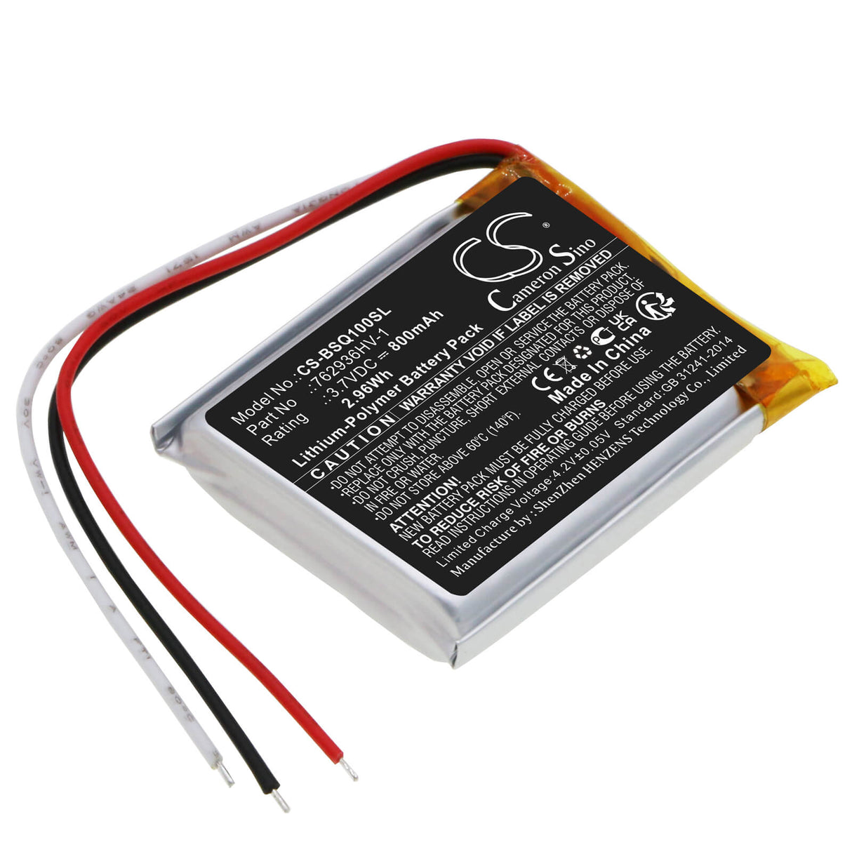 3.7V, Li-Polymer, 800mAh, Headset battery fits Bose, 762936hv-1, Quietcomfort Earbuds Charging, 2.96Wh Wireless Headset Cameron Sino Technology Limited