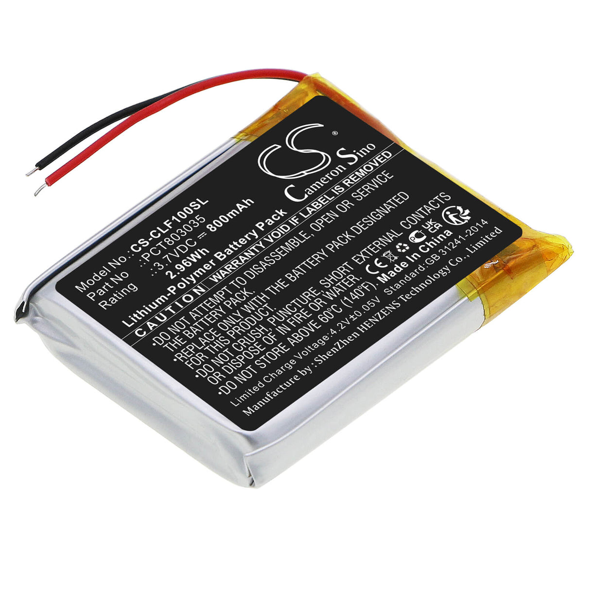 3.7V, Li-Polymer, 800mAh, Headset battery fits Cleer, Pct803035, Enduro Anc, Flow, 2.96Wh Wireless Headset Cameron Sino Technology Limited