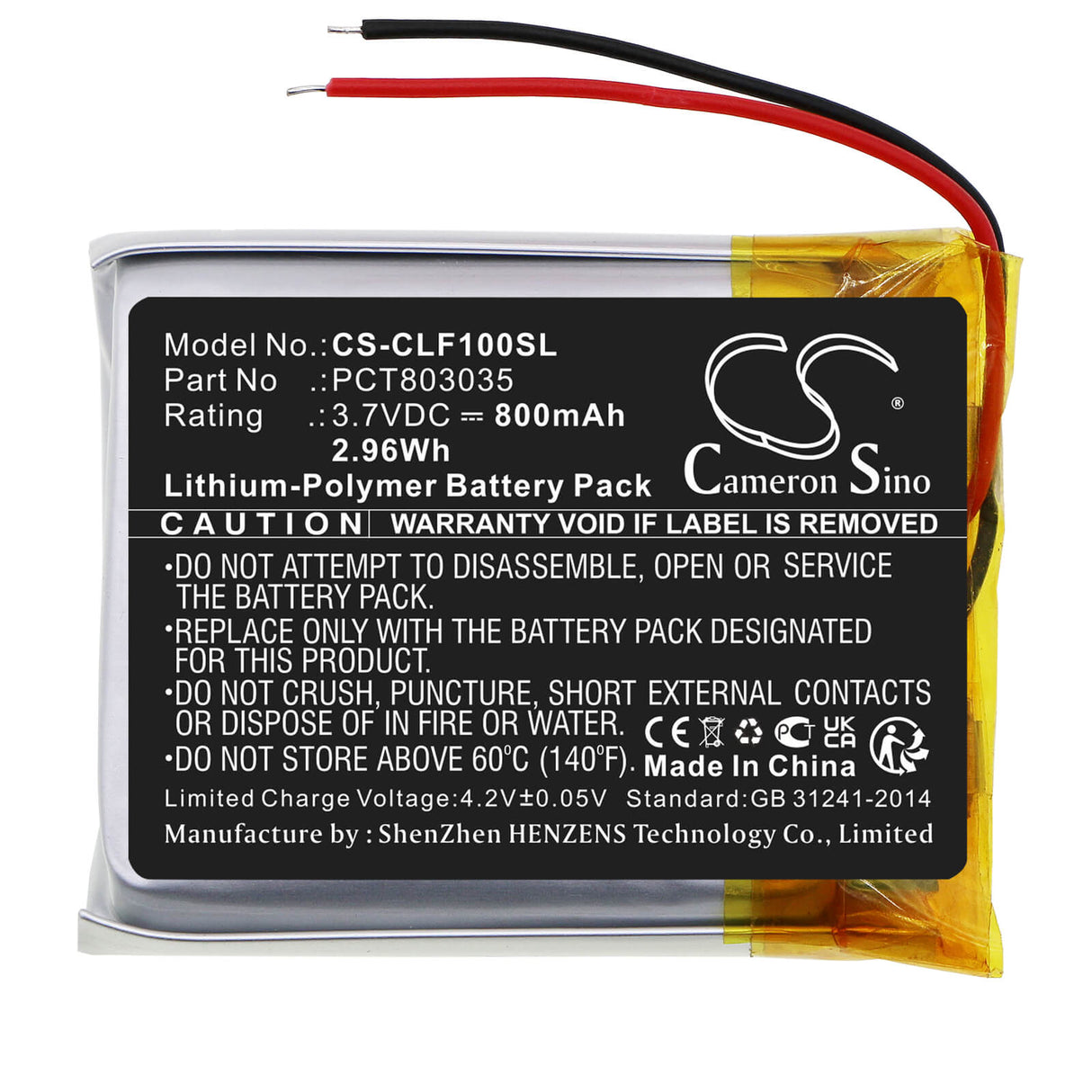 3.7V, Li-Polymer, 800mAh, Headset battery fits Cleer, Pct803035, Enduro Anc, Flow, 2.96Wh Wireless Headset Cameron Sino Technology Limited