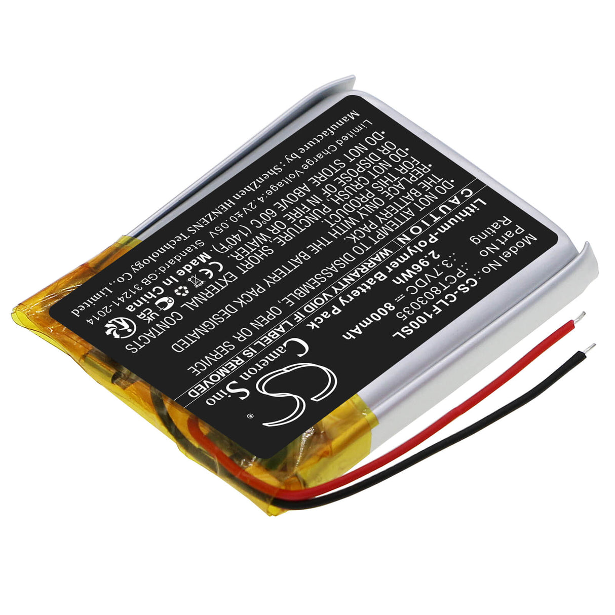 3.7V, Li-Polymer, 800mAh, Headset battery fits Cleer, Pct803035, Enduro Anc, Flow, 2.96Wh Wireless Headset Cameron Sino Technology Limited
