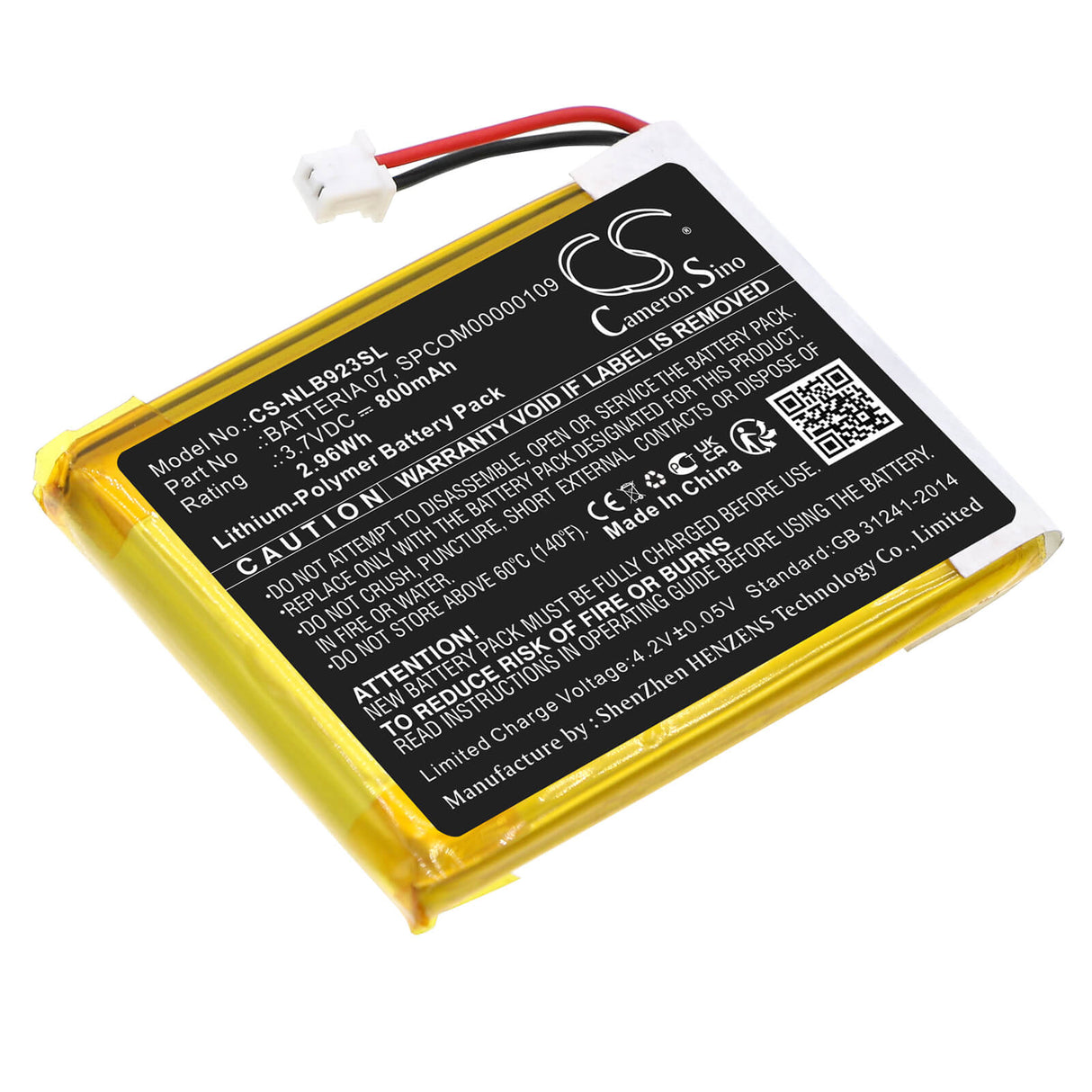 3.7V, Li-Polymer, 800mAh, Headset battery fits Nolan, Batteria 07, N-com B902 L (2023), N-com B902 R (2023), 2.96Wh Wireless Headset Cameron Sino Technology Limited