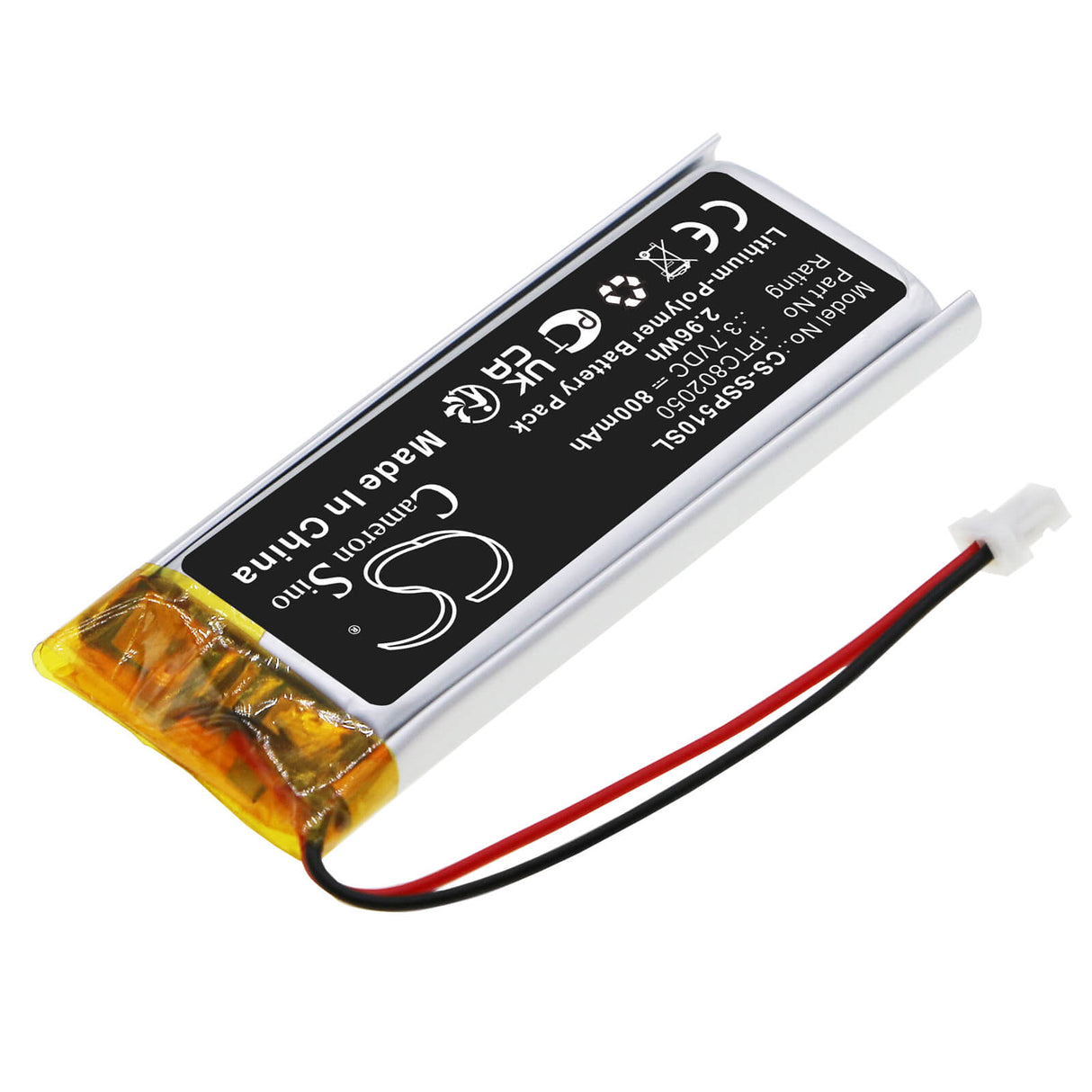 3.7V, Li-Polymer, 800mAh, Headset battery fits Interphone, Sena, Ptc802050, Active, Connect, 2.96Wh Wireless Headset Cameron Sino Technology Limited