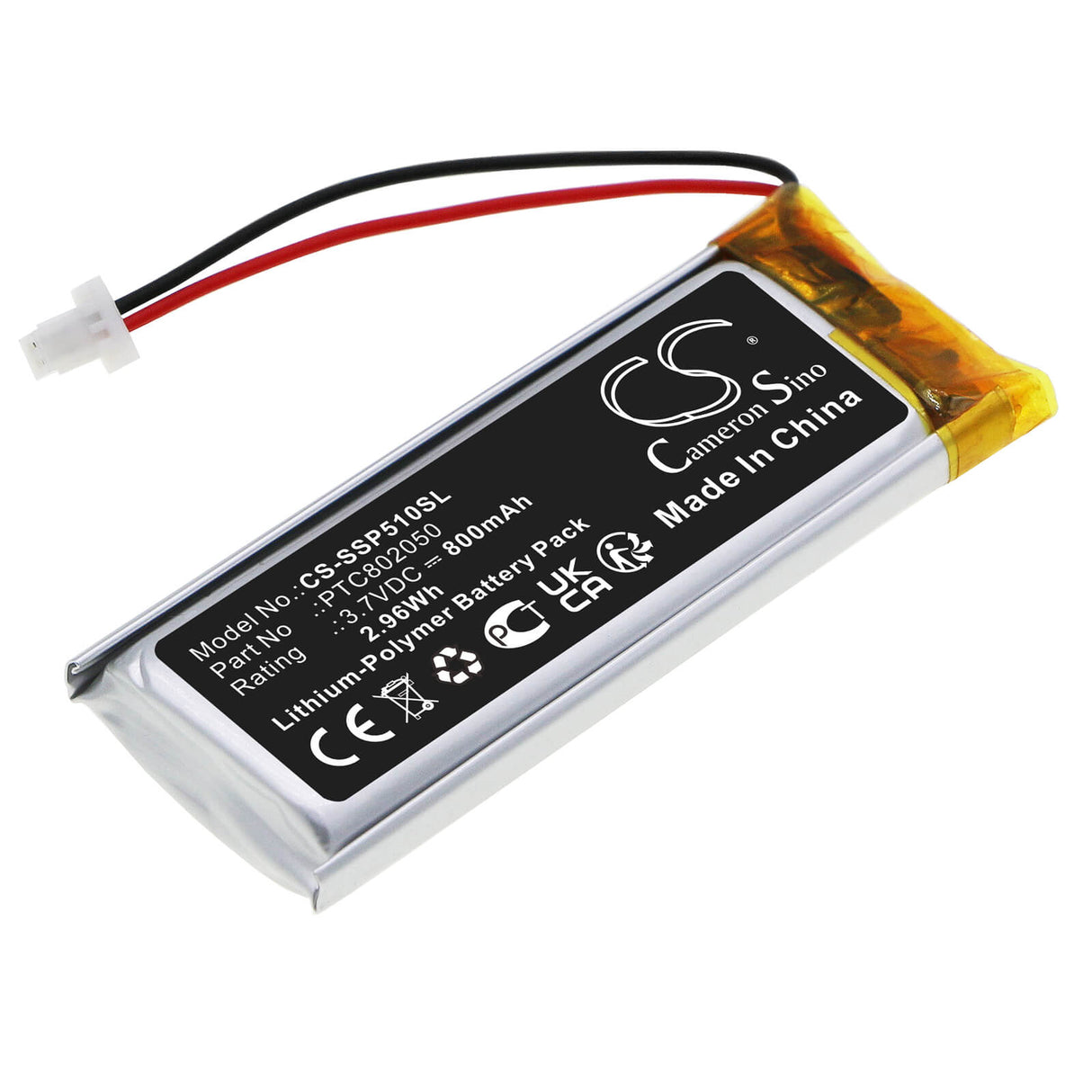 3.7V, Li-Polymer, 800mAh, Headset battery fits Interphone, Sena, Ptc802050, Active, Connect, 2.96Wh Wireless Headset Cameron Sino Technology Limited