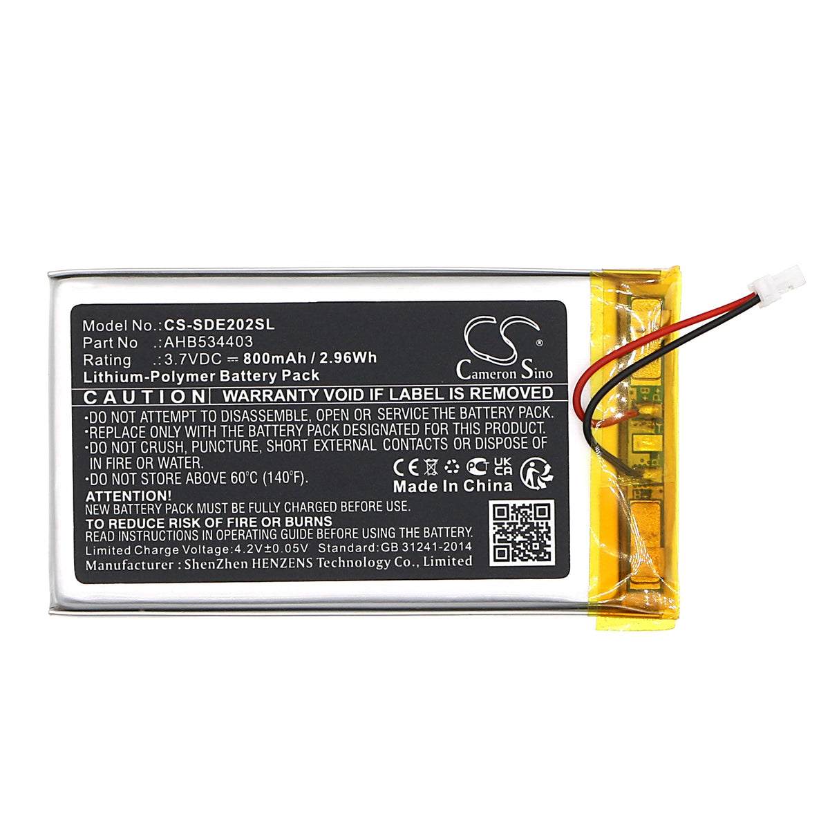3,7V, Li-Polymère, 800mAh, Batterie pour Émetteurs et Récepteurs compatible avec Sennheiser, Hde 2020-d, Hde 2020-d Ii, 2,96Wh Émetteurs et Récepteurs Cameron Sino Technology Limited