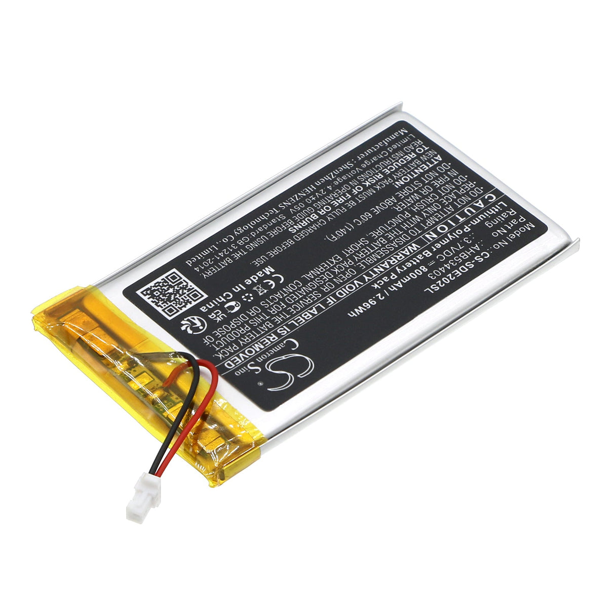 3,7V, Li-Polymère, 800mAh, Batterie pour Émetteurs et Récepteurs compatible avec Sennheiser, Hde 2020-d, Hde 2020-d Ii, 2,96Wh Émetteurs et Récepteurs Cameron Sino Technology Limited