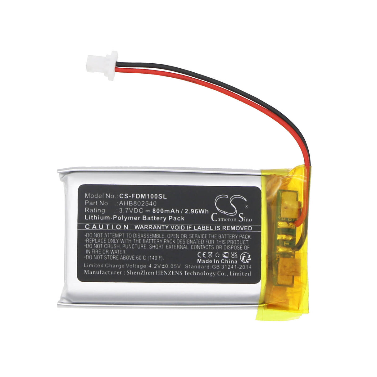 3.7V, Li-Polymer, 800mAh Headset Battery Fits Fodsports, M1s Pro, 2.96Wh Wireless Headset Cameron Sino Technology Limited