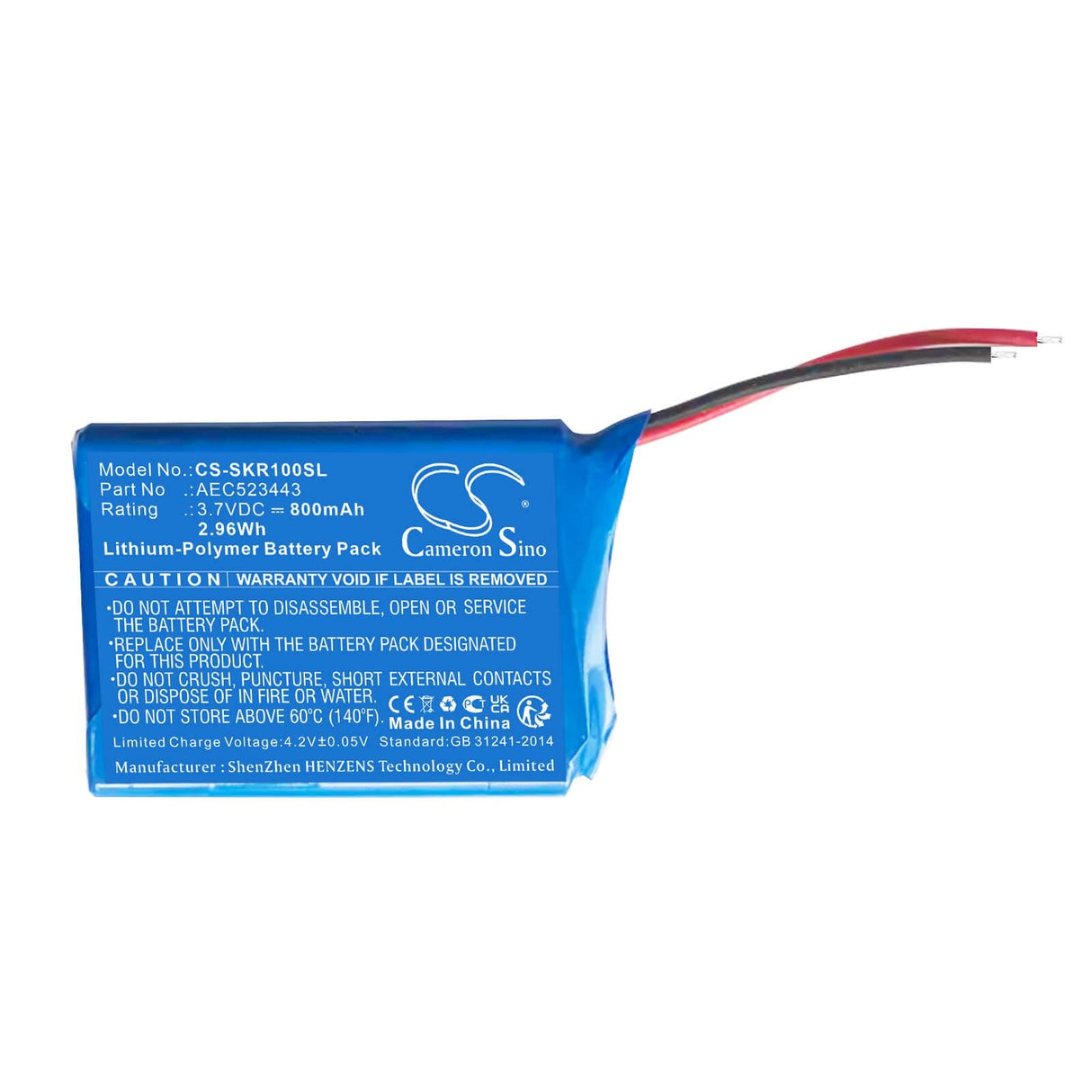 3.7V, Li-Polymer, 800mAh, Batterie de haut-parleur compatible avec Skullcandy, 2xl Ringer, Ringer 2xl, 2.96Wh Haut-parleur Cameron Sino Technology Limited