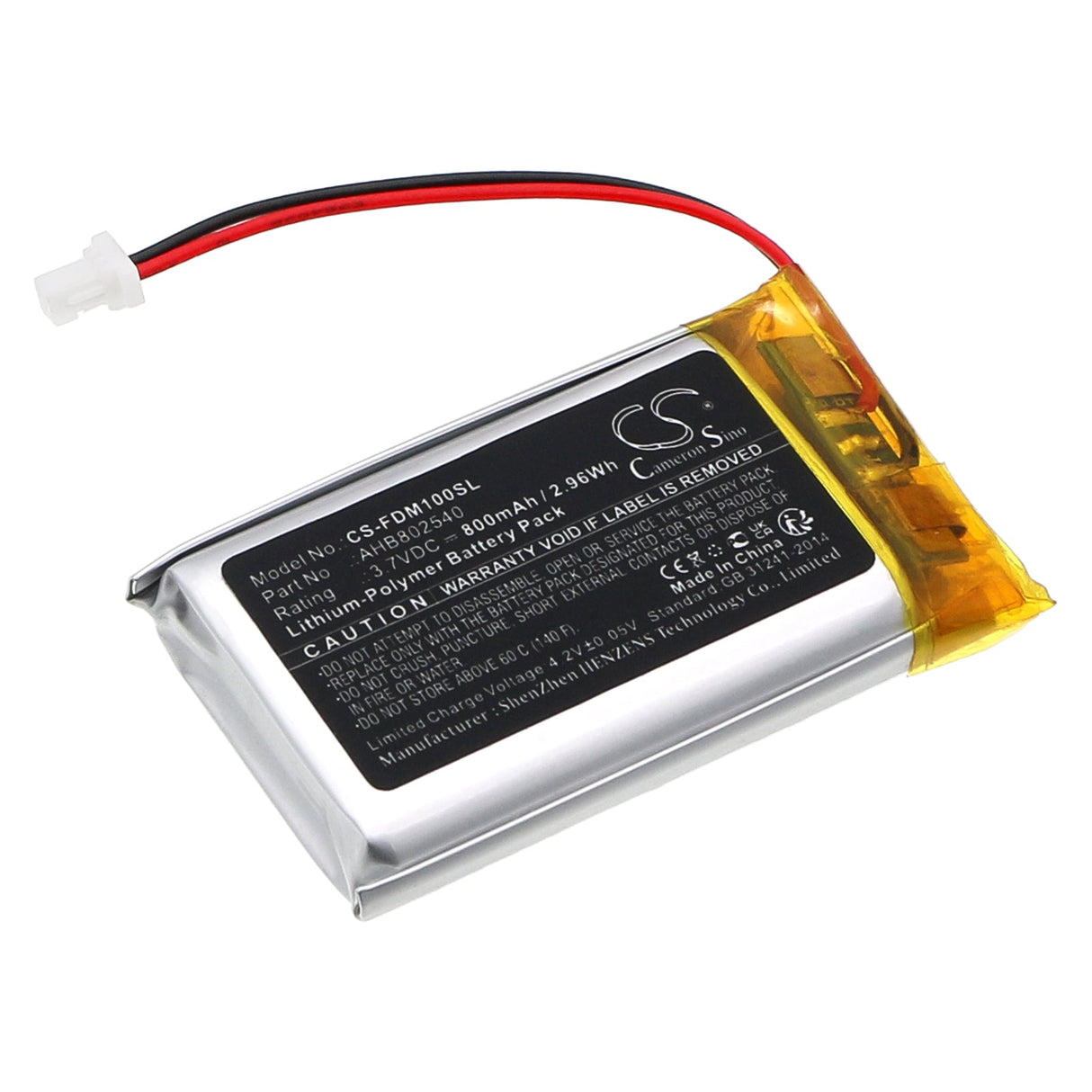 3.7V, Li-Polymer, 800mAh Headset Battery Fits Fodsports, M1s Pro, 2.96Wh Wireless Headset Cameron Sino Technology Limited