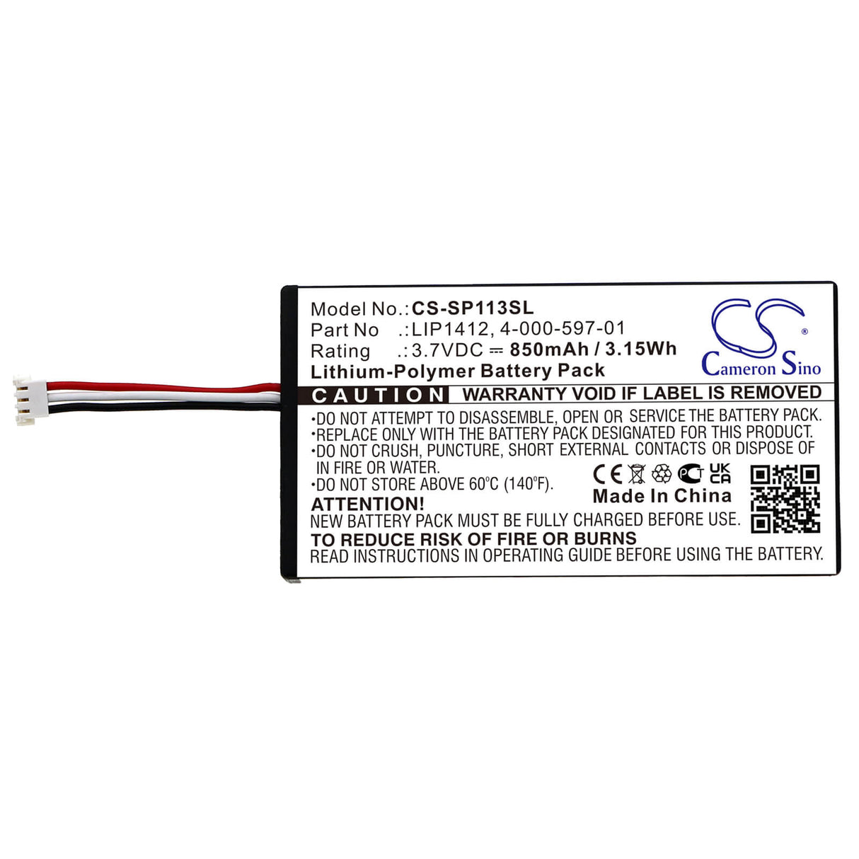 3.7V, Li-Polymer, 850mAh, Game Console battery fits Sony, 4-000-597-01, Psp Go, Psp-n100, 3.15Wh Game Console Cameron Sino Technology Limited