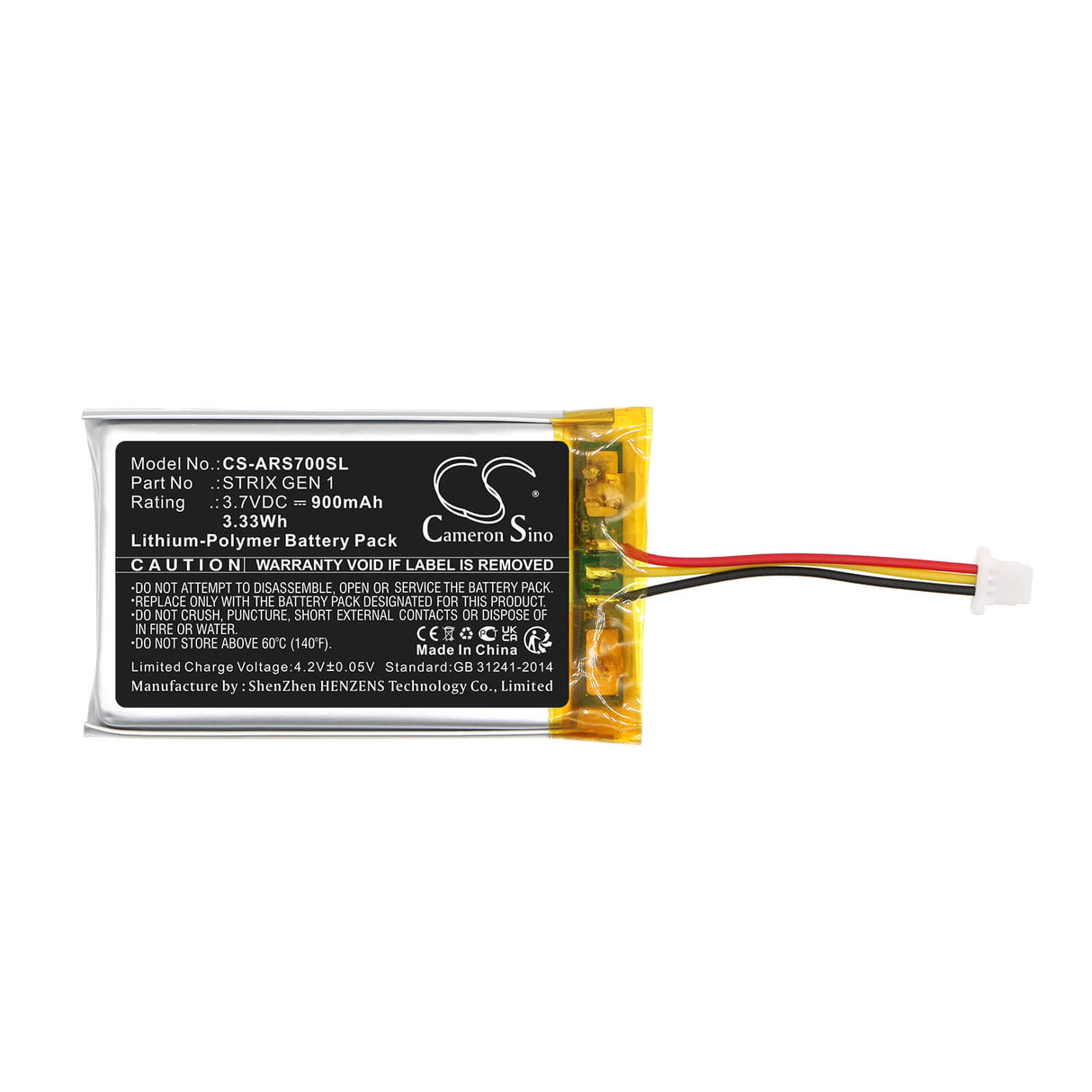 3.7V, Li-Polymer, 900mAh, Headset battery fits Asus, Ft603048p, Rog Strix Fusion 700, 3.33Wh Wireless Headset Cameron Sino Technology Limited