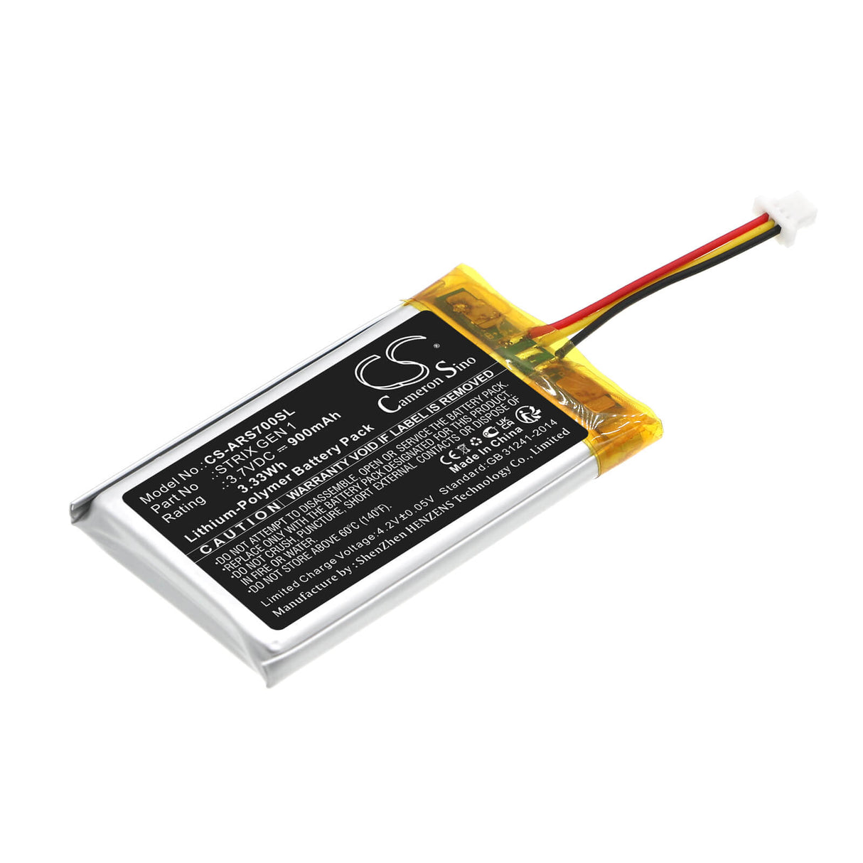 3.7V, Li-Polymer, 900mAh, Headset battery fits Asus, Ft603048p, Rog Strix Fusion 700, 3.33Wh Wireless Headset Cameron Sino Technology Limited
