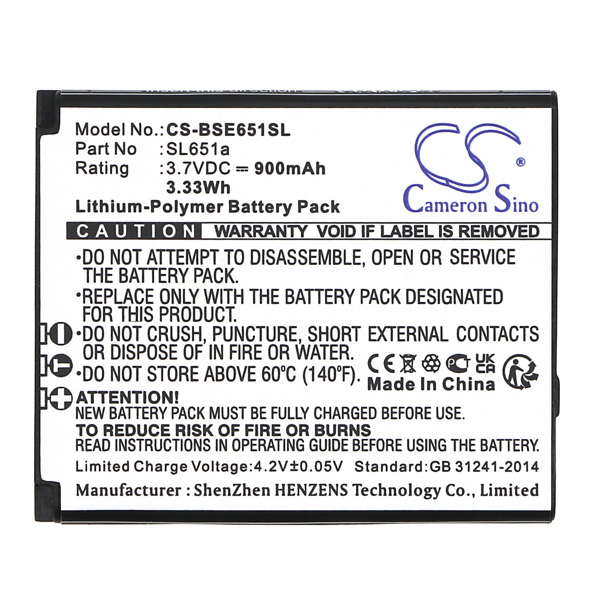 3,7V, Li-Polymère, 900mAh, batterie de smartphone compatible avec Bea-fon, Sl651a, Sl651, Sl651a, 3,33Wh Mobile, Smartphone Cameron Sino Technology Limited (Smartphone)