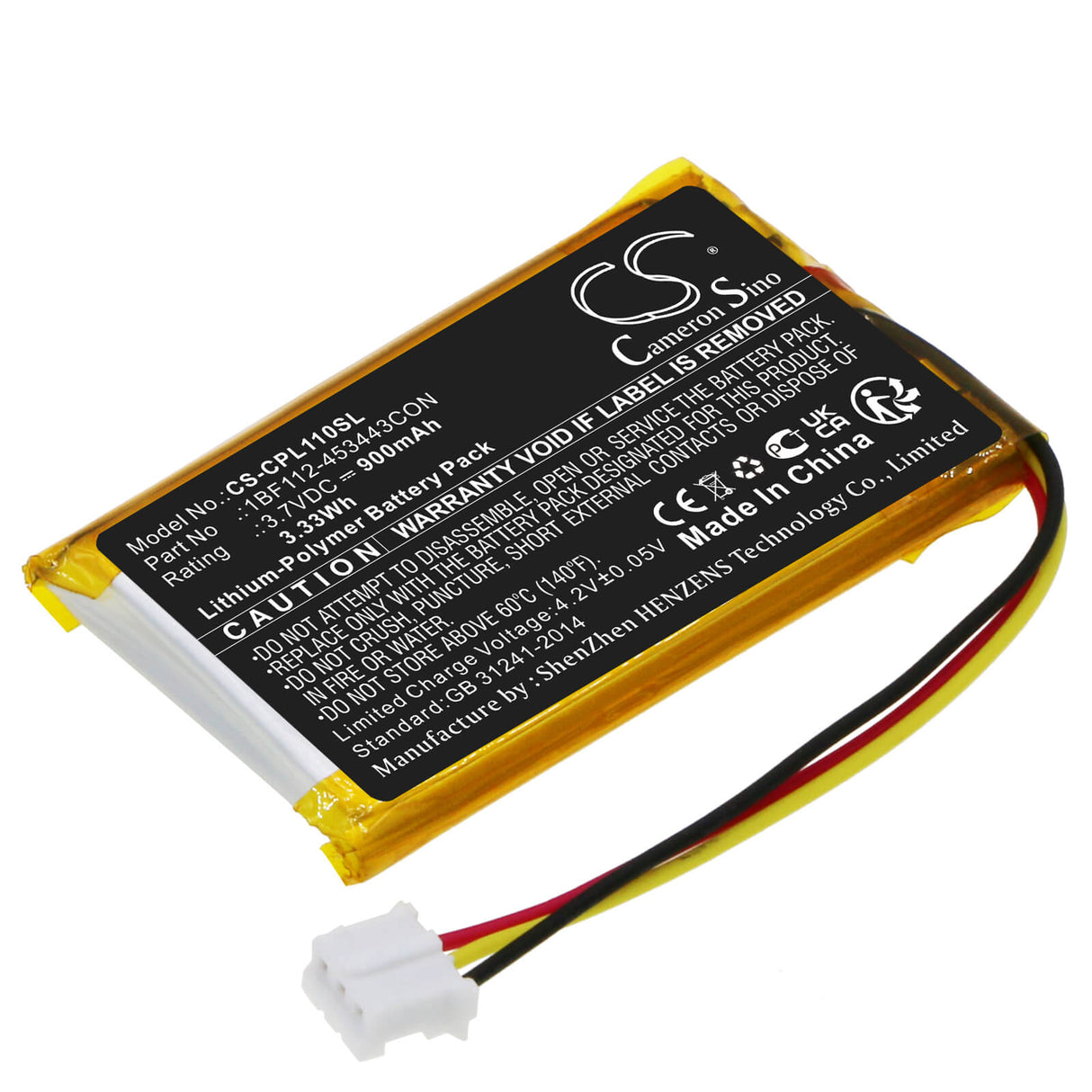 3.7V, Li-Polymer, 900mAh, batterie GPS compatible avec Calamp, 1bf112-453443con, Lmu-1100, Lmu-1200, 3.33Wh GPS, Navigator Cameron Sino Technology Limited
