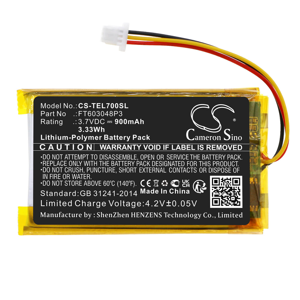 3.7V, Li-Polymer, 900mAh, Headset battery fits Turtle, Creative, Roccat, Ft603048p3, Tactic 3d Rage 2.0 Wireless, 3.33Wh Wireless Headset Cameron Sino Technology Limited