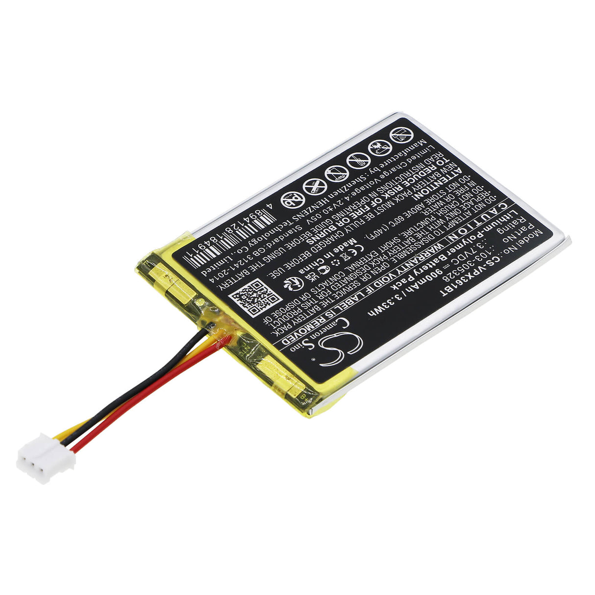 3,7V, Li-Polymer, 900mAh, batterie Smart Home compatible avec Visonic, 103-305328, Powermaster 360, Powermaster 360-pg2, 3,33Wh Smart Home Cameron Sino Technology Limited