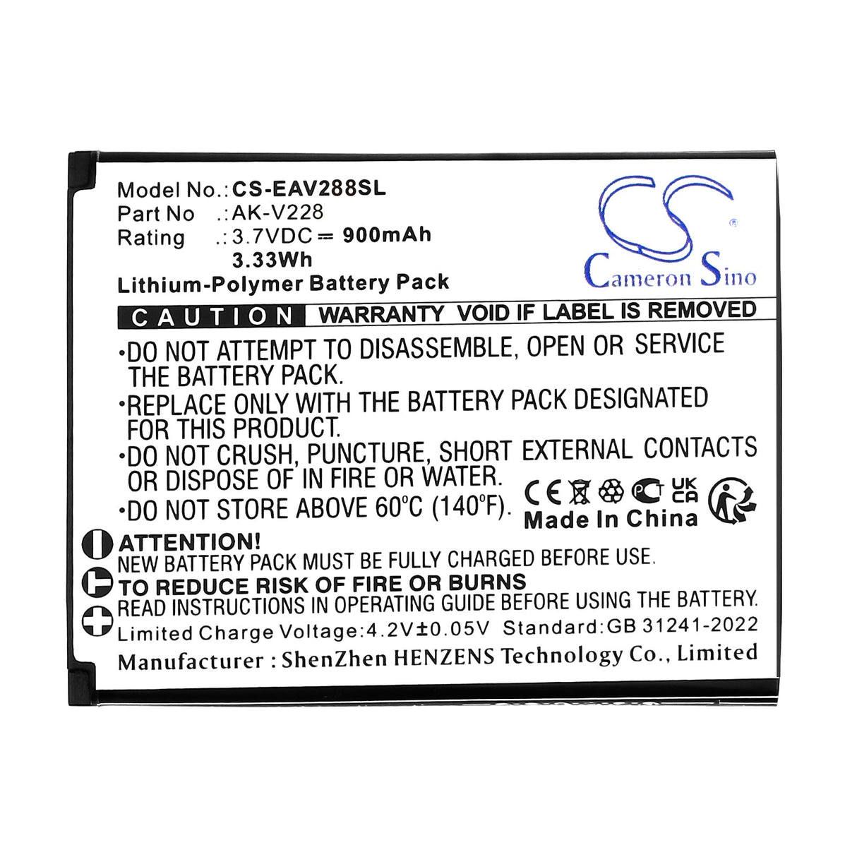3.7V, Li-Polymer, 900mAh, Mobile, SmartPhone battery fits Emporia, Ak-v227(v2), Joy Lte, V228lte_001, 3.33Wh Mobile, SmartPhone Cameron Sino Technology Limited (Smartphone)