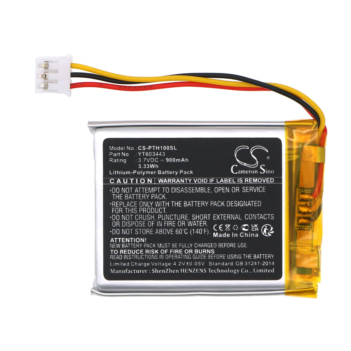 3.7V, Li-Polymer, 900mAh, Speaker battery fits Peterson, Sp-1, Stroboplus Hd, 3.33Wh Speaker Cameron Sino Technology Limited
