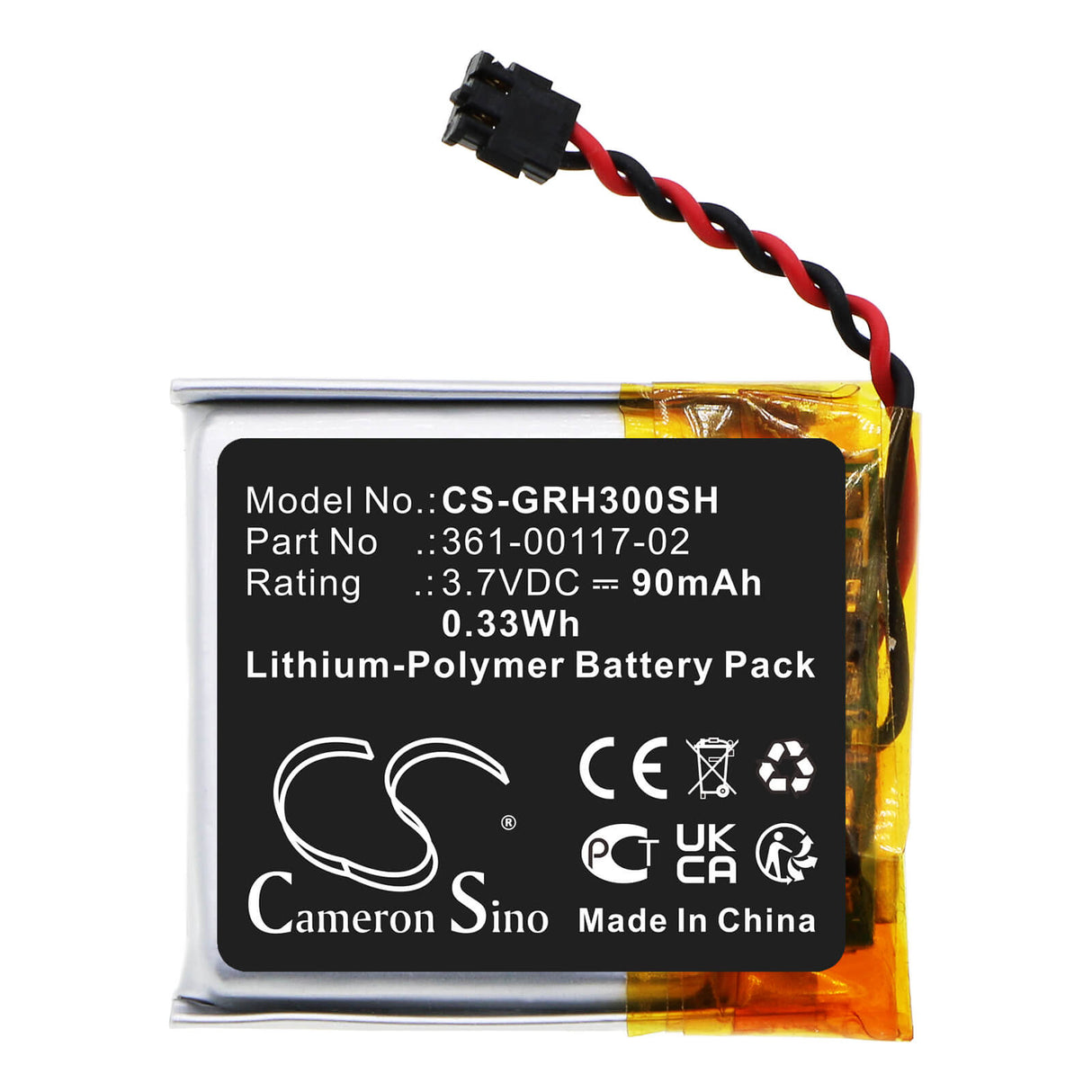 3.7V, Li-Polymer, 90mAh, Smartwatch battery fits Garmin, 361-00117-02, Forerunner 30, 0.33Wh Smartwatch Cameron Sino Technology Limited