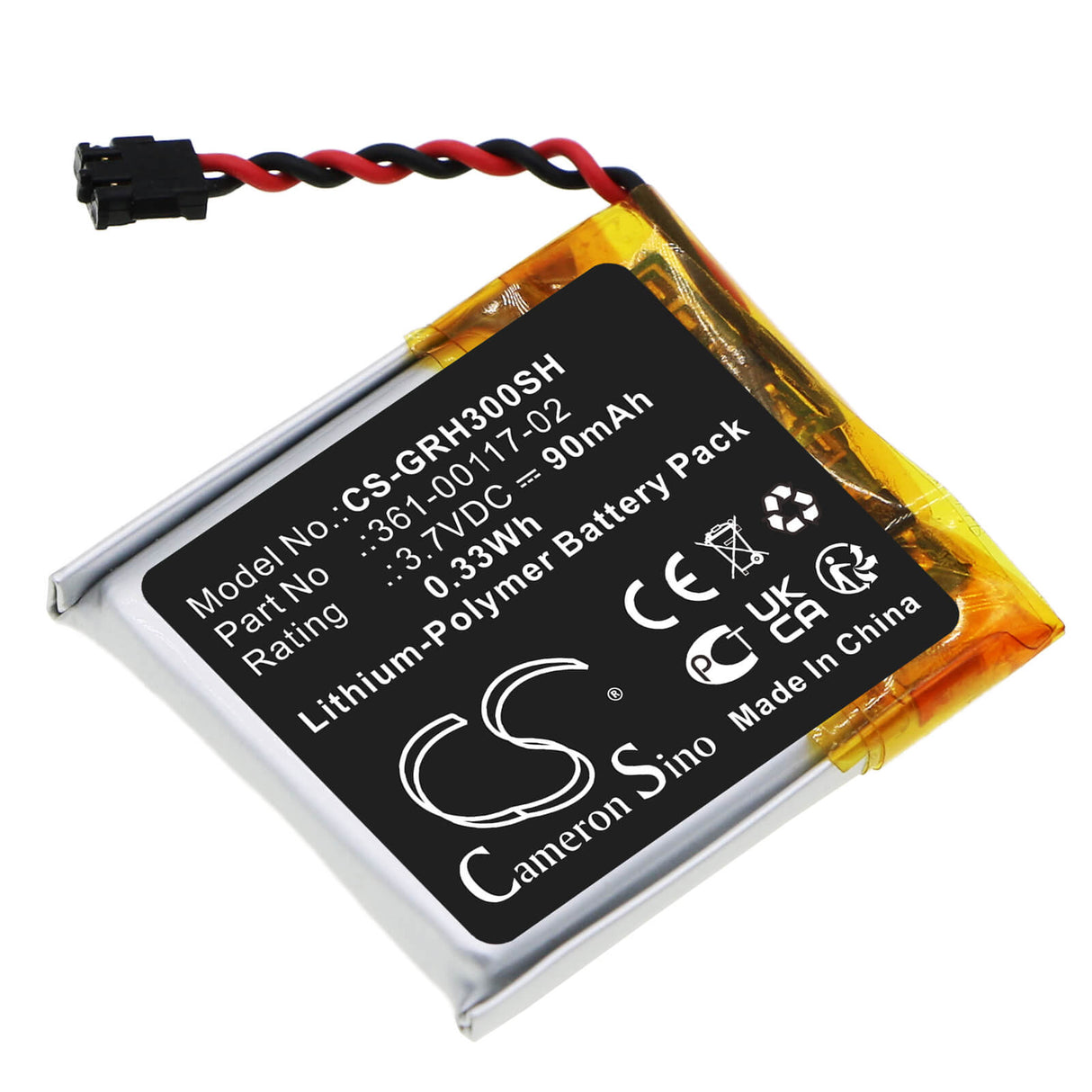 3.7V, Li-Polymer, 90mAh, Smartwatch battery fits Garmin, 361-00117-02, Forerunner 30, 0.33Wh Smartwatch Cameron Sino Technology Limited
