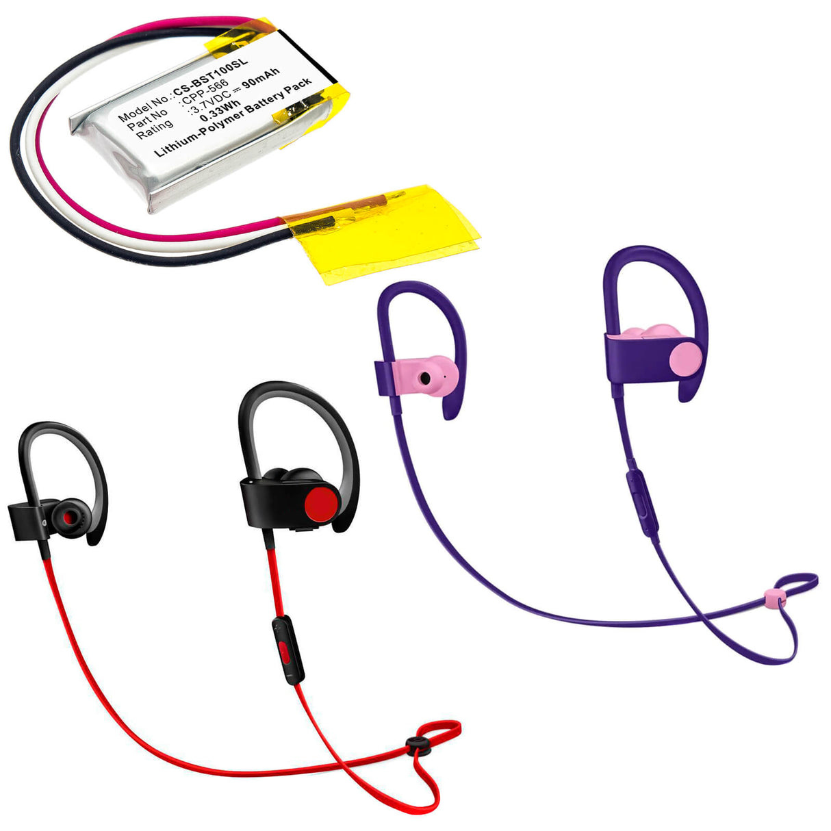 3.7V, Li-Polymer, 90mAh, Headset battery fits Beats, Cpp-566, Pb1, Pb2, 0.33Wh Wireless Headset Cameron Sino Technology Limited
