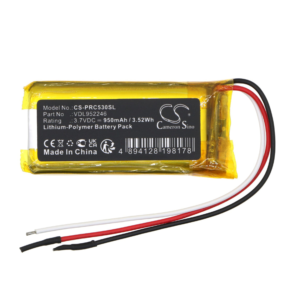 3,7V, Li-Polymer, 950mAh, Batterie de haut-parleur compatible avec Plantronics, Poly, Poly Calisto 5300, Calisto 5300, 3,52Wh Haut-parleur Cameron Sino Technology Limited
