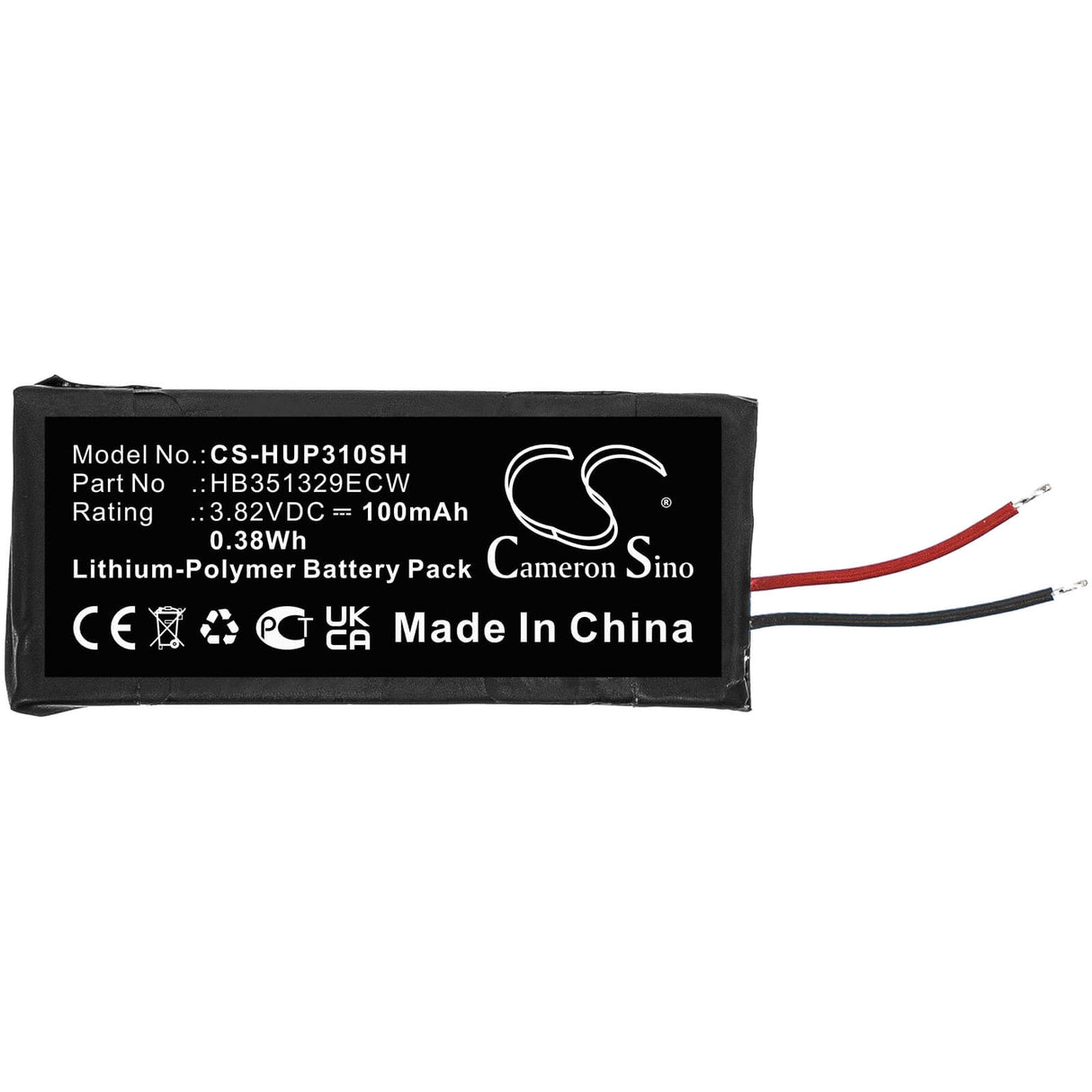 3.82V, Li-Polymer, 100mAh, Smartwatch battery fits Huawei, Hb351329ecw, Band 3 Pro, 0.38Wh Smartwatch Cameron Sino Technology Limited