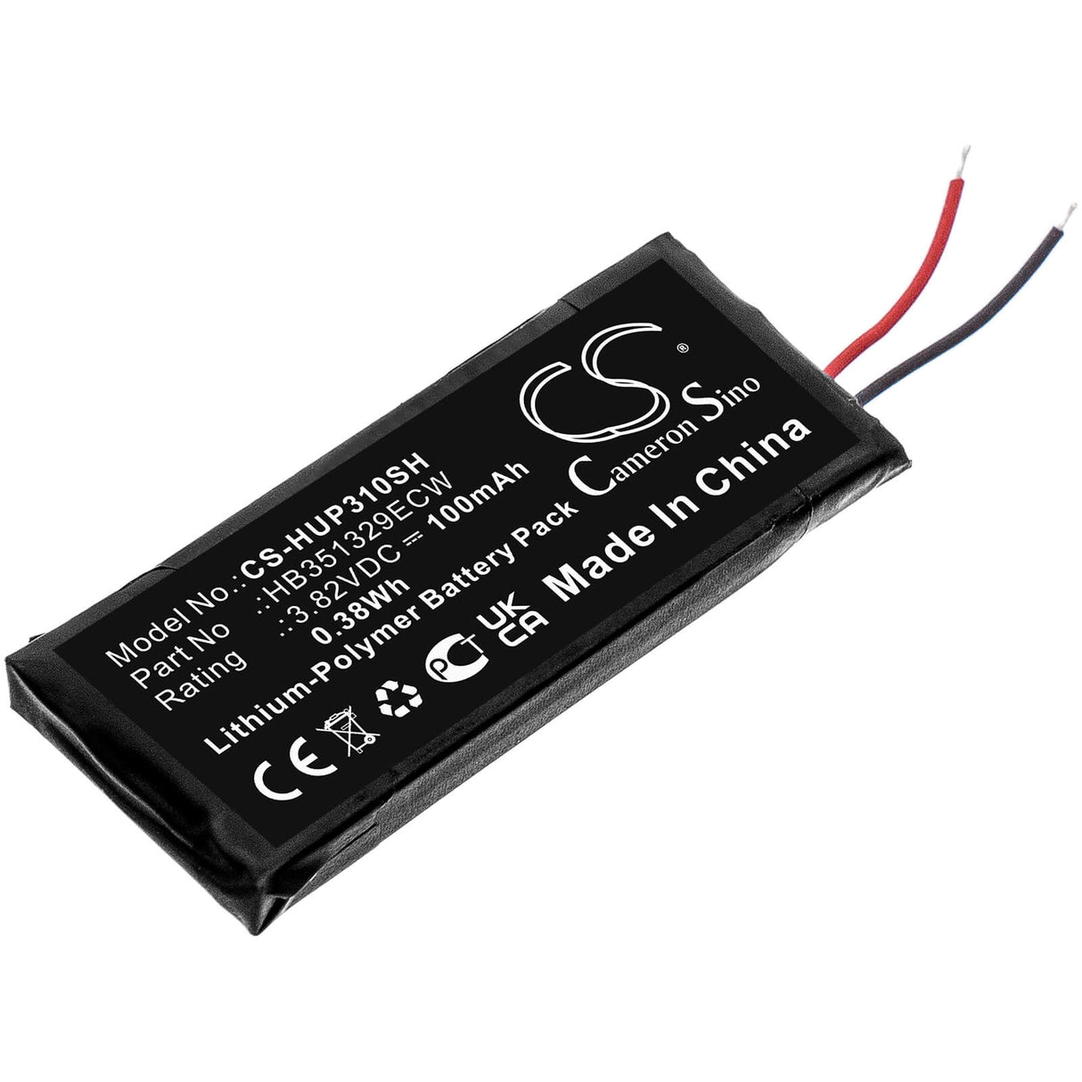 3.82V, Li-Polymer, 100mAh, Smartwatch battery fits Huawei, Hb351329ecw, Band 3 Pro, 0.38Wh Smartwatch Cameron Sino Technology Limited