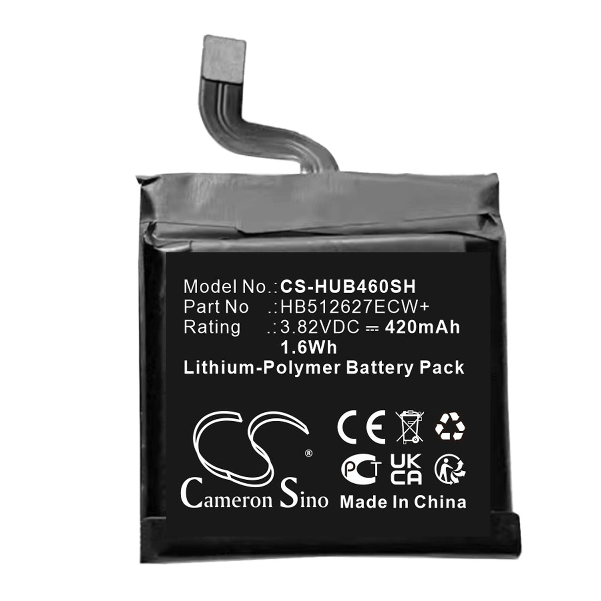 3.82V, Li-Polymer, 420mAh Smartwatch Battery fits Huawei, Ftn-b19, Watch Gt 46mm, 1.6Wh Smartwatch Cameron Sino Technology Limited