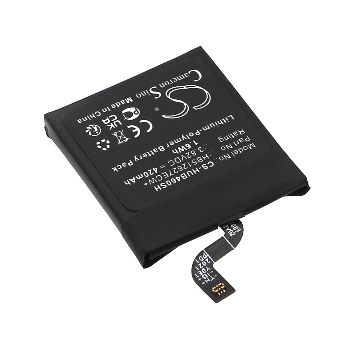 3.82V, Li-Polymer, 420mAh Smartwatch Battery fits Huawei, Ftn-b19, Watch Gt 46mm, 1.6Wh Smartwatch Cameron Sino Technology Limited