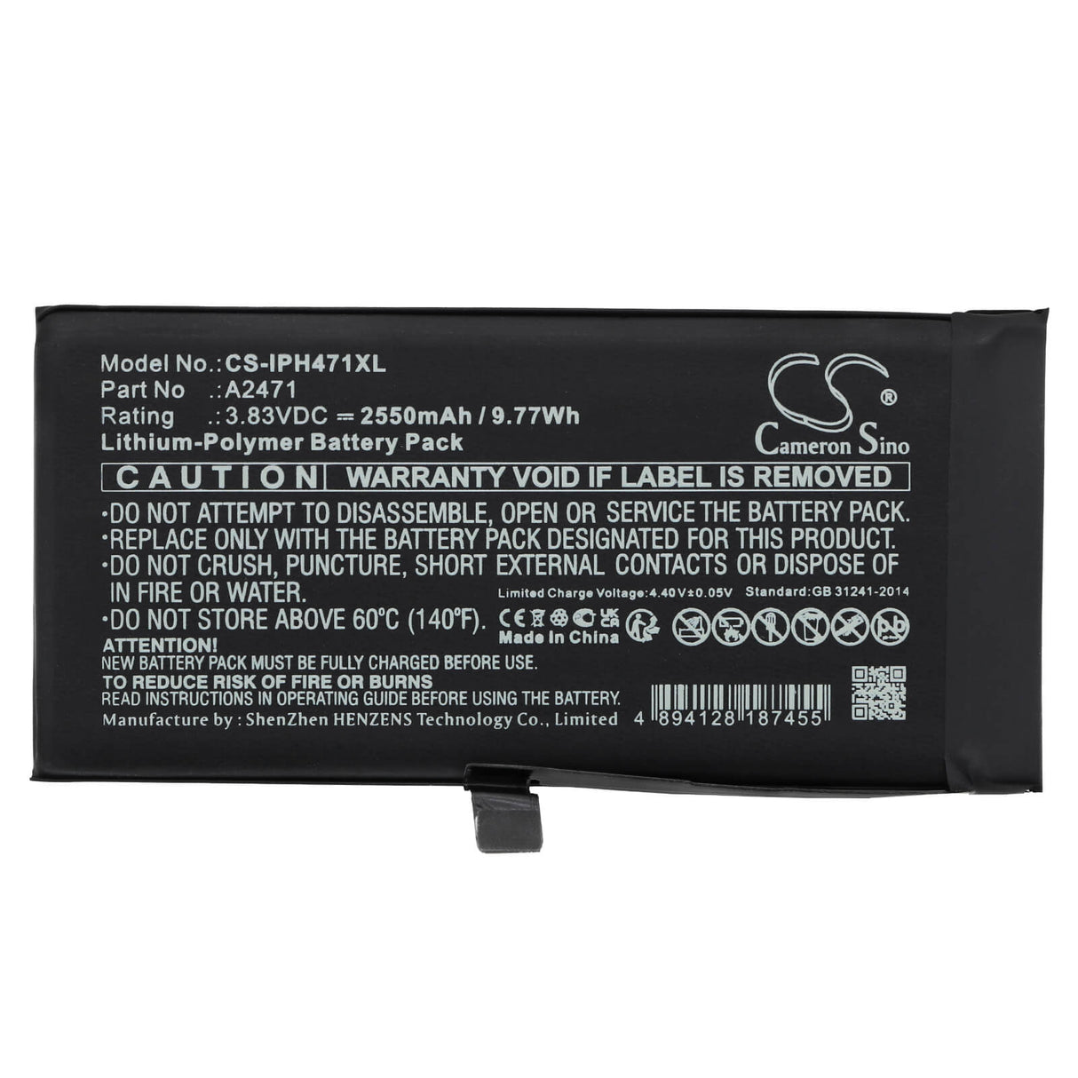3,83V, Li-Polymer, 2550mAh, batterie pour smartphone compatible avec Apple, A2471, Iphone 12 Mini, 9,77Wh Mobile, SmartPhone Cameron Sino Technology Limited (Smartphone)