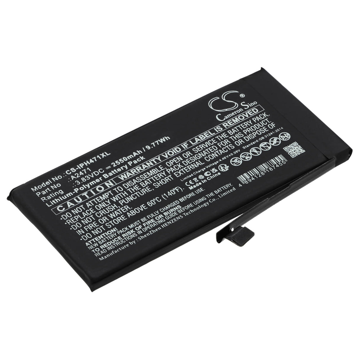 3,83V, Li-Polymer, 2550mAh, batterie pour smartphone compatible avec Apple, A2471, Iphone 12 Mini, 9,77Wh Mobile, SmartPhone Cameron Sino Technology Limited (Smartphone)