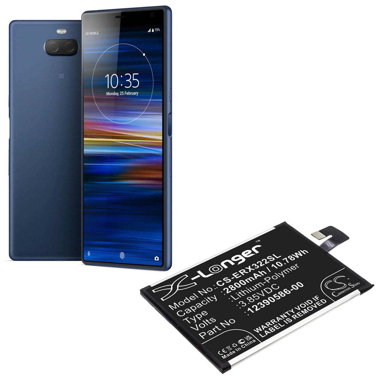 3.85V, Li-Polymer, 2800mAh, SmartPhone battery fits Sony, 12390586-00, I3223, I4213, 10.78Wh Mobile, SmartPhone Cameron Sino Technology Limited (Smartphone)