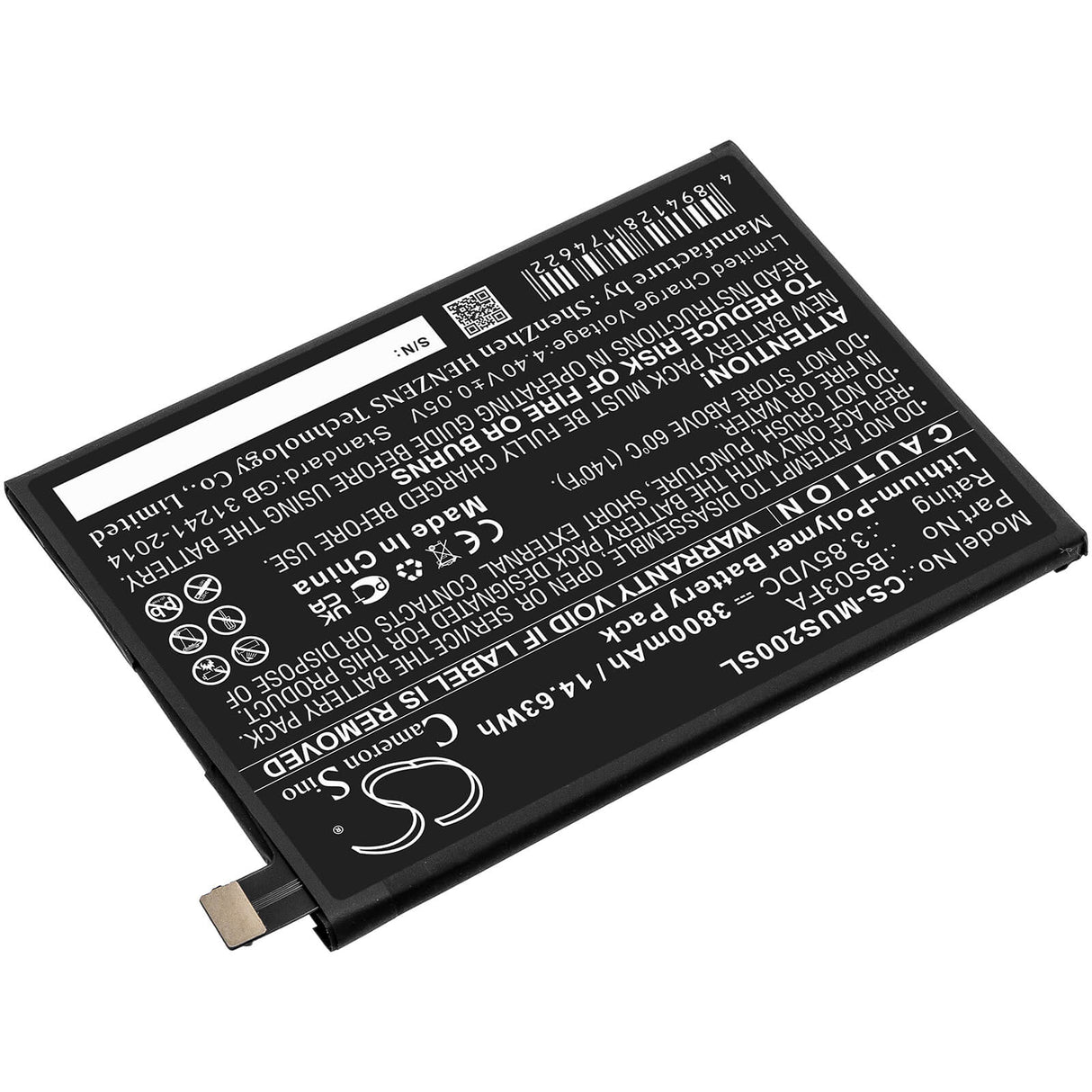 3.85V, Li-Polymer, 3800mAh, SmartPhone battery fits Xiaomi, Bs03fa, Awm-a0, Black Shark 2, 14.63Wh Mobile, SmartPhone Cameron Sino Technology Limited (Smartphone)