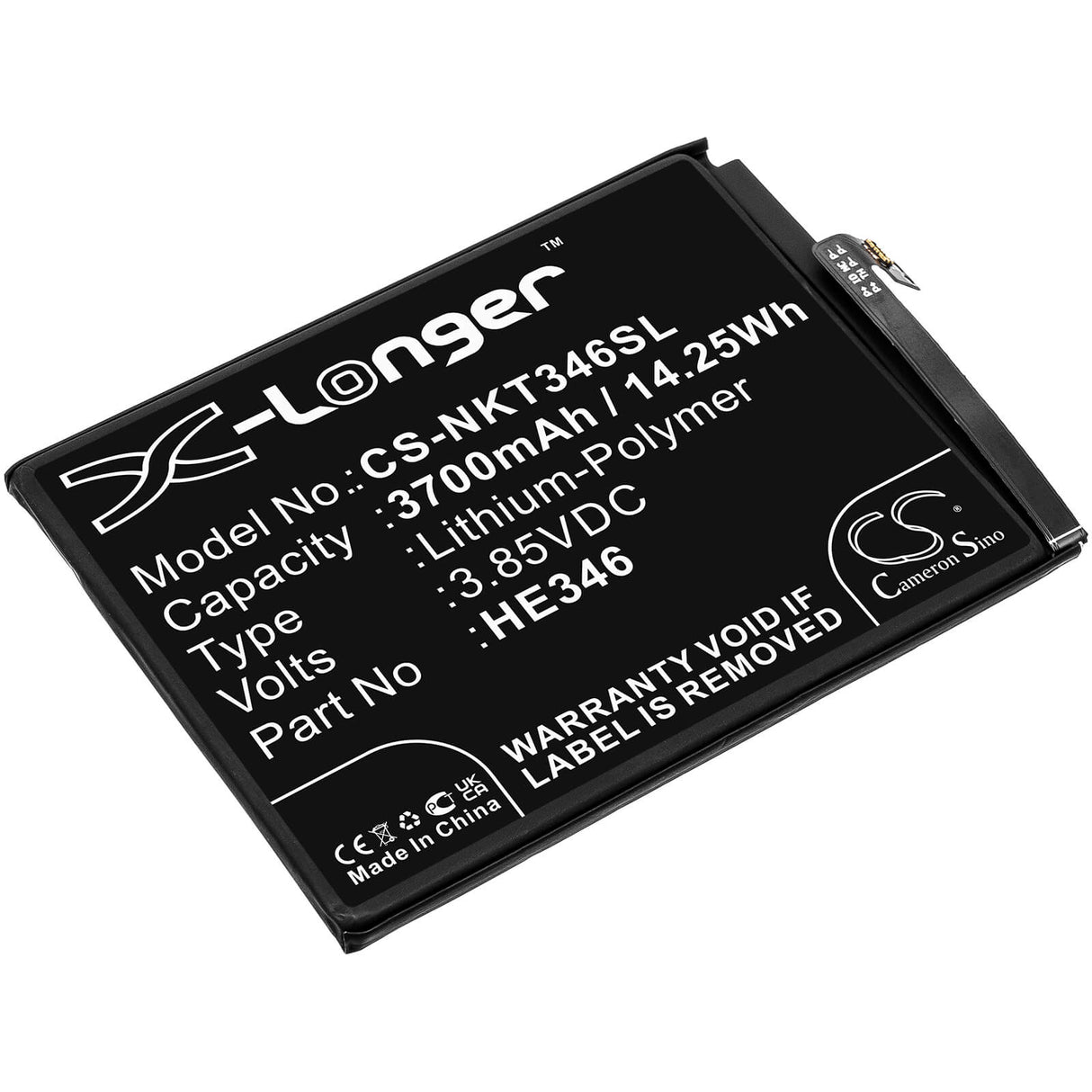 3.85V, Li-Polymer, 3700mAh, SmartPhone battery fits Nokia, He346, 7 Plus, Ta1046, 14.25Wh Mobile, SmartPhone Cameron Sino Technology Limited (Smartphone)