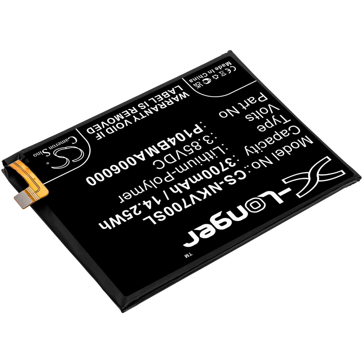 3.85V, Li-Polymer, 3700mAh, SmartPhone battery fits Nokia, P104bma006000, Ta-1322, Ta-1323, 14.25Wh Mobile, SmartPhone Cameron Sino Technology Limited (Smartphone)