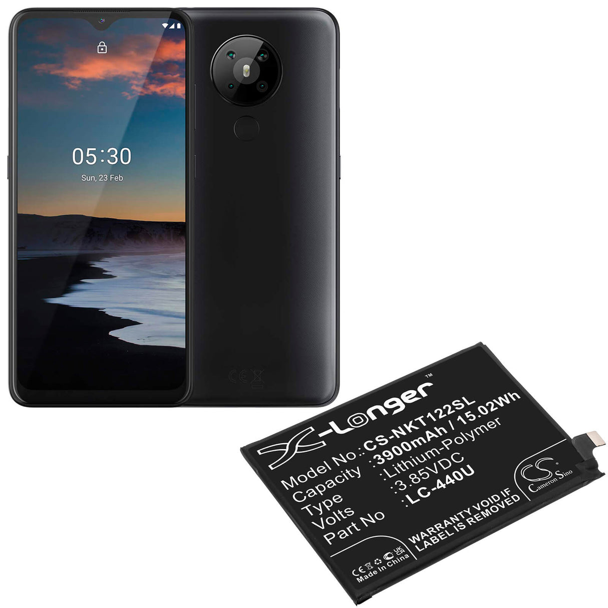 3.85V, Li-Polymer, 3900mAh, SmartPhone battery fits Nokia, Lc-440u, 5.3 2020, Ta-1223, 15.02Wh Mobile, SmartPhone Cameron Sino Technology Limited (Smartphone)