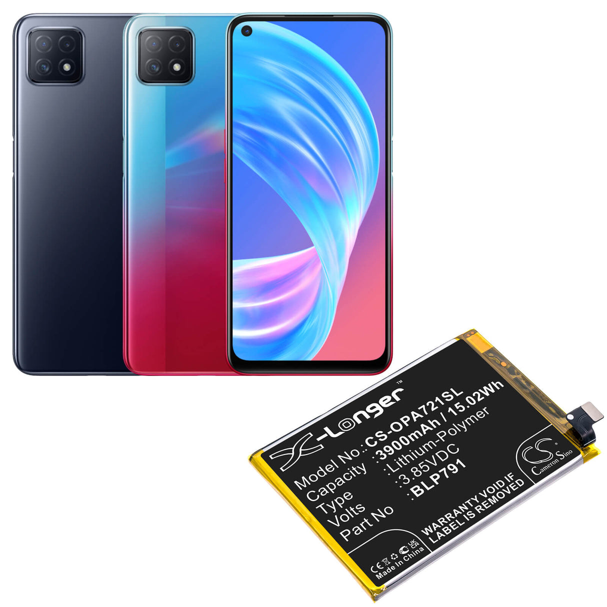3.85V, Li-Polymer, 3900mAh, SmartPhone battery fits Oppo, Blp791, A72 5g 2020, A73 5g 2020, 15.02Wh Mobile, SmartPhone Cameron Sino Technology Limited (Smartphone)