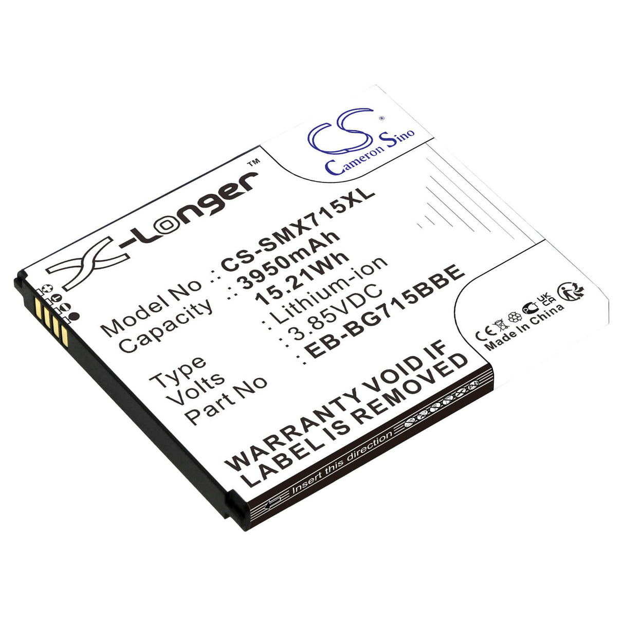 3.85V, Li-ion, 3950mAh, SmartPhone battery fits Samsung, Eb-bg715bbe, Galaxy Xcover Pro, Sm-g715, 15.21Wh Mobile, SmartPhone Cameron Sino Technology Limited (Smartphone)