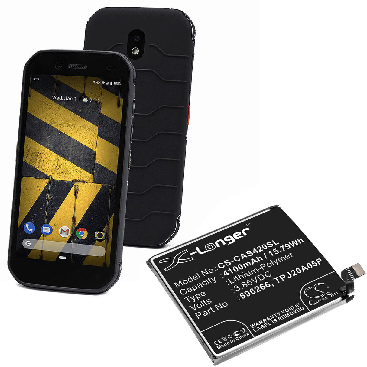 3.85V, Li-Polymer, 4100mAh, SmartPhone battery fits Cat, Caterpillar, 596266, S32, S42, 15.79Wh Mobile, SmartPhone Cameron Sino Technology Limited (Smartphone)