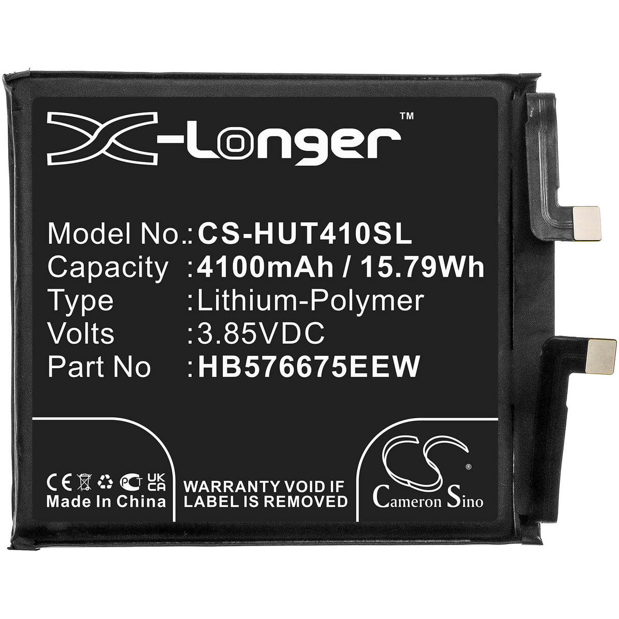 3.85V, Li-Polymer, 4100mAh, SmartPhone battery fits Huawei, Hb576675eew, Mate 40 Pro, Noh-an00, 15.79Wh Mobile, SmartPhone Cameron Sino Technology Limited (Smartphone)
