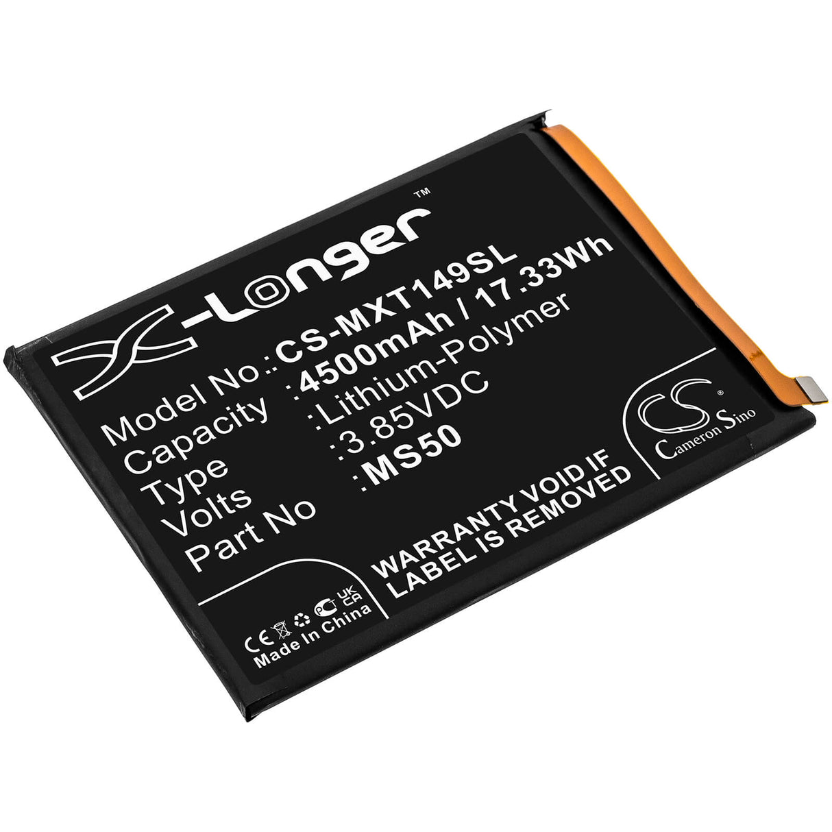 3.85V, Li-Polymer, 4500mAh, SmartPhone battery fits Motorola, Ms50, Moto G50 5g, Moto G50 5g 2021, 17.33Wh Mobile, SmartPhone Cameron Sino Technology Limited (Smartphone)