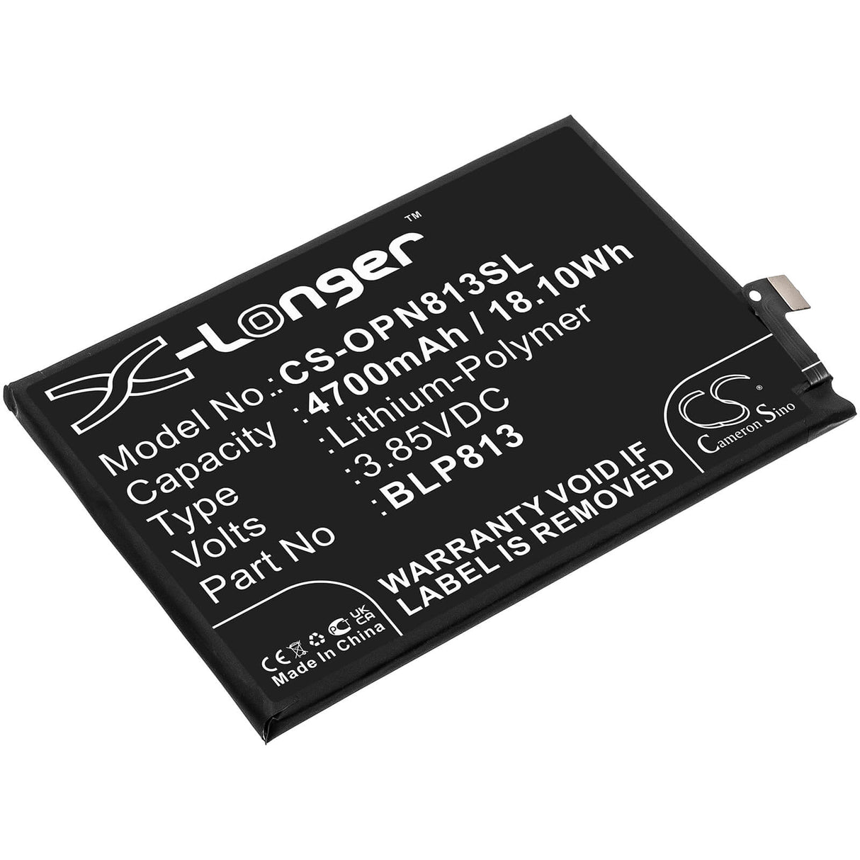 3.85V, Li-Polymer, 4700mAh, SmartPhone battery fits Metropc, Oneplus, Blp813, Be2015, Nord N100, 18.1Wh Mobile, SmartPhone Cameron Sino Technology Limited (Smartphone)