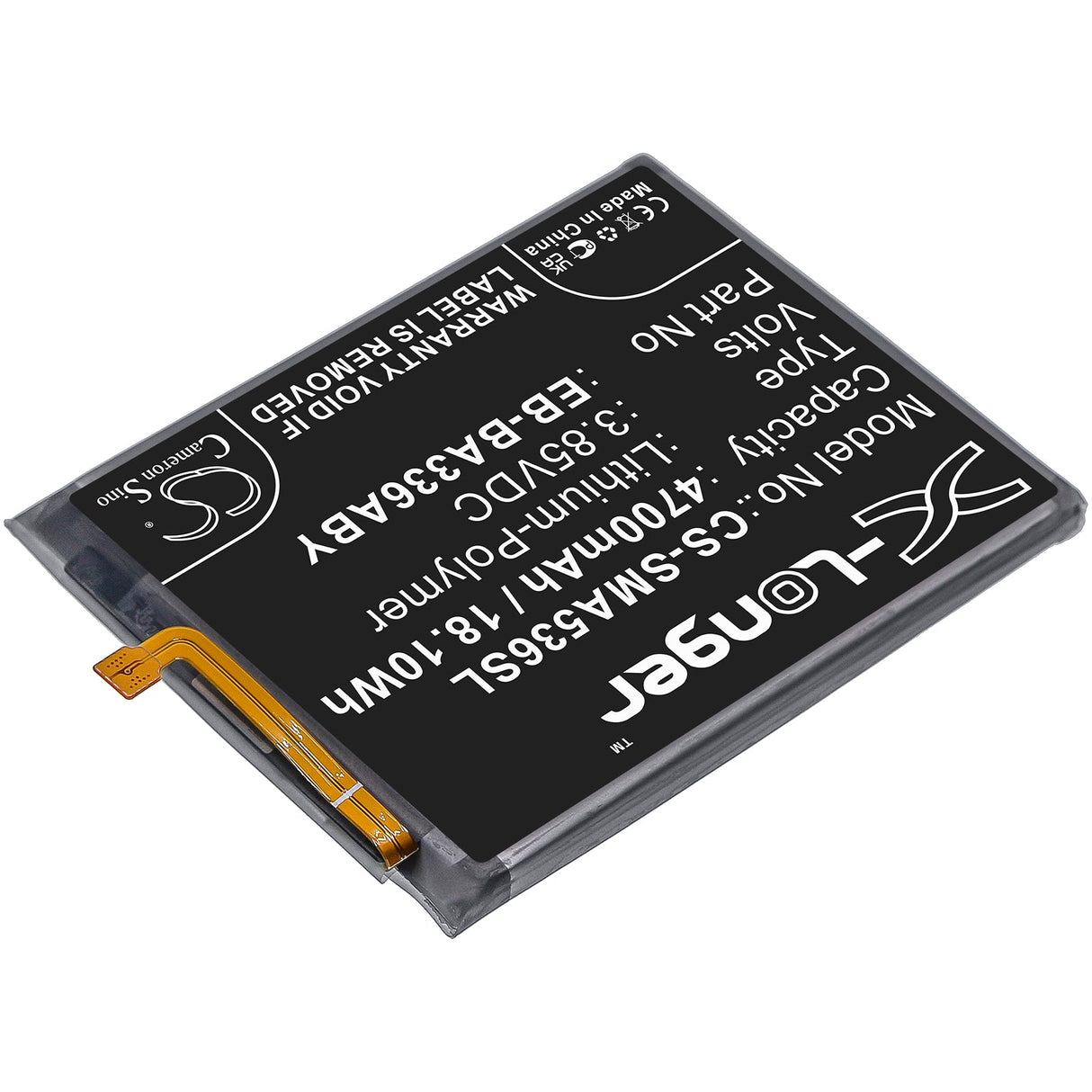 3.85V, Li-Polymer, 4700mAh, SmartPhone battery fits Samsung, Eb-ba336aby, Galaxy A33 5g, Galaxy A53 5g, 18.1Wh Mobile, SmartPhone Cameron Sino Technology Limited (Smartphone)